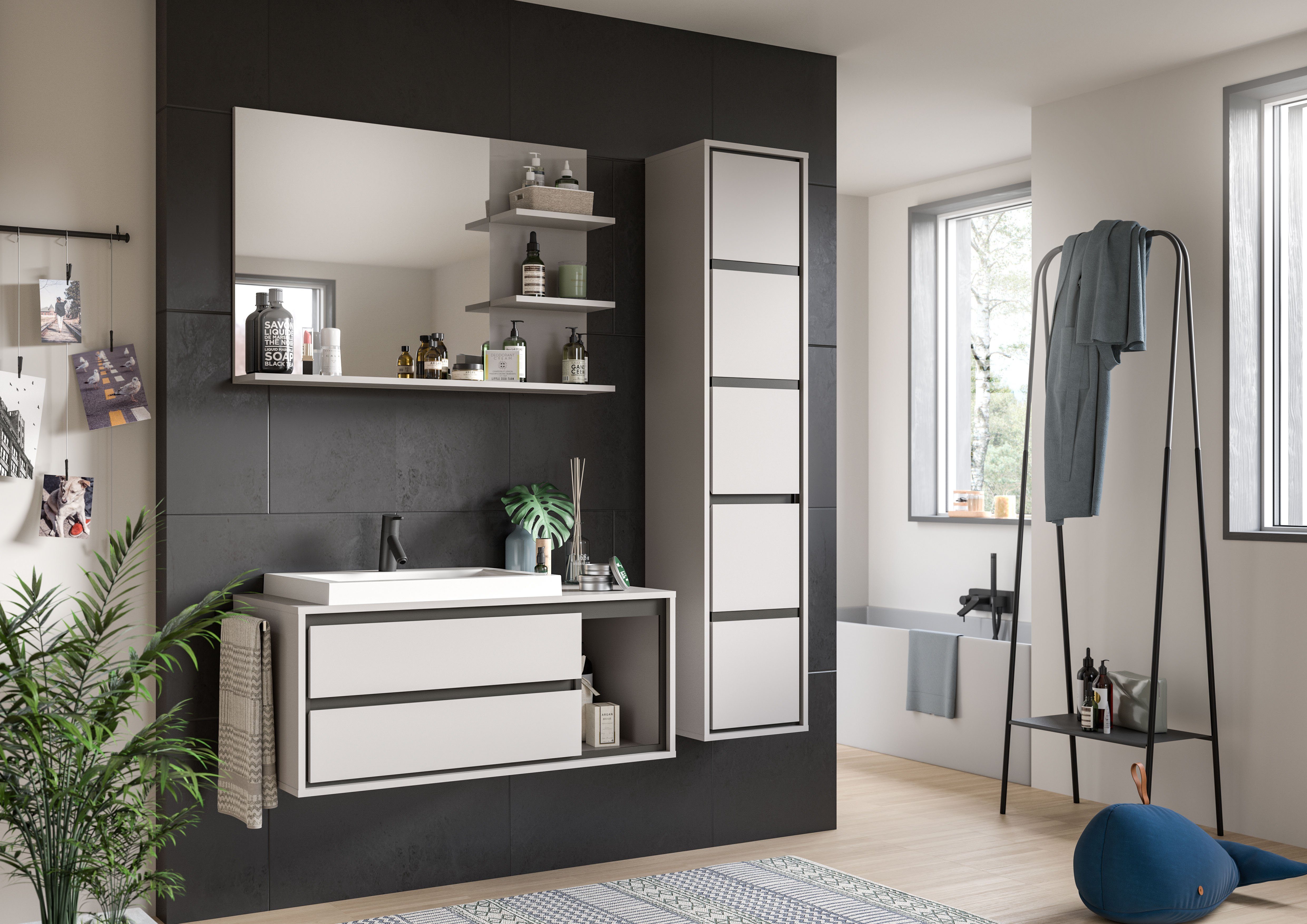 INOSIGN Spiegel Skygge, Breedte 100 cm, 3 legplanken, hoogwaardig spiegelglas (1 stuk)