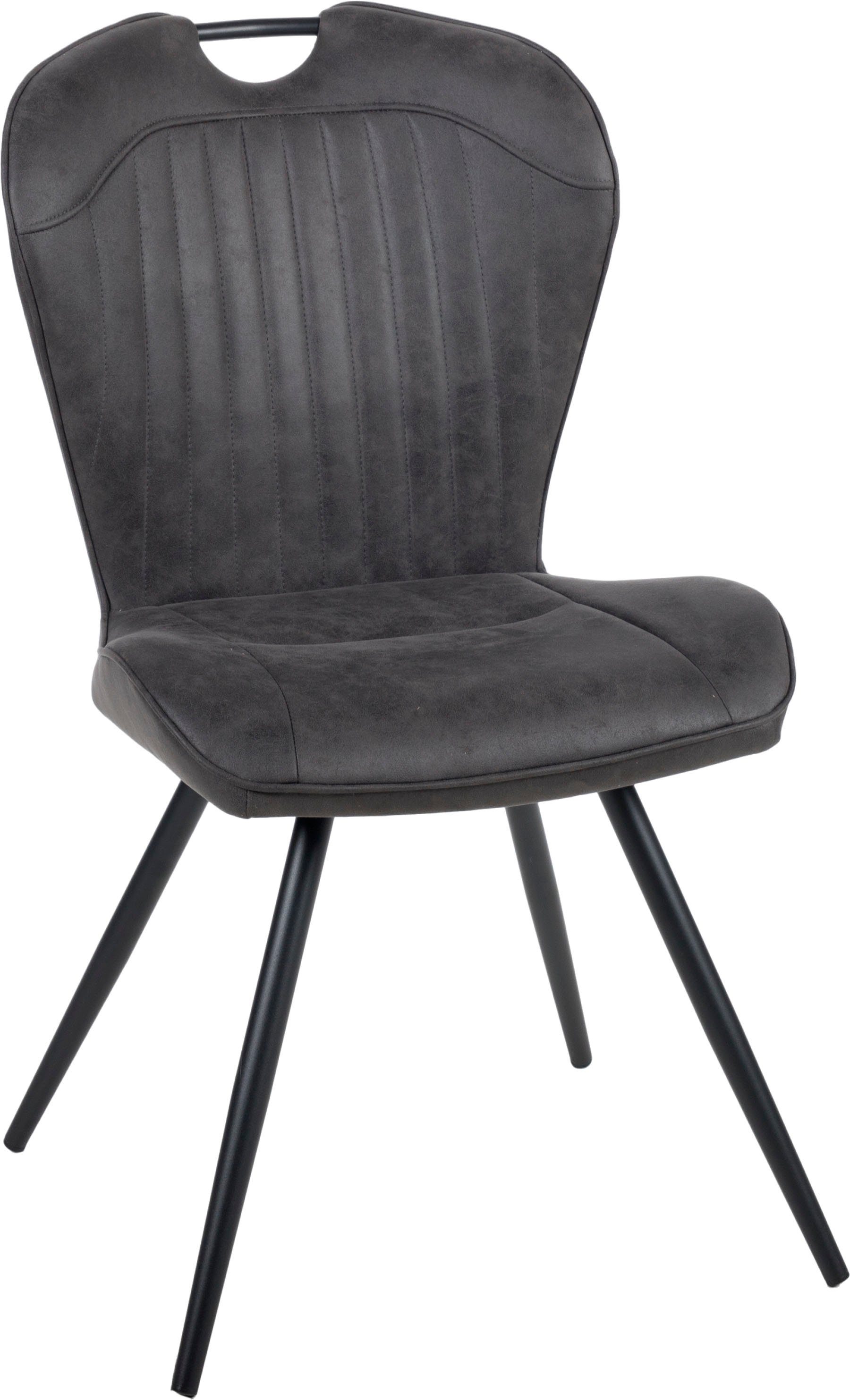 Duo Collection Eetkamerstoel Zoe eetkamerstoel, set van 4 robuuste stof- of microvezelbekleding, met handgreep (set, 4 stuks) 4 poot stoelen grijs