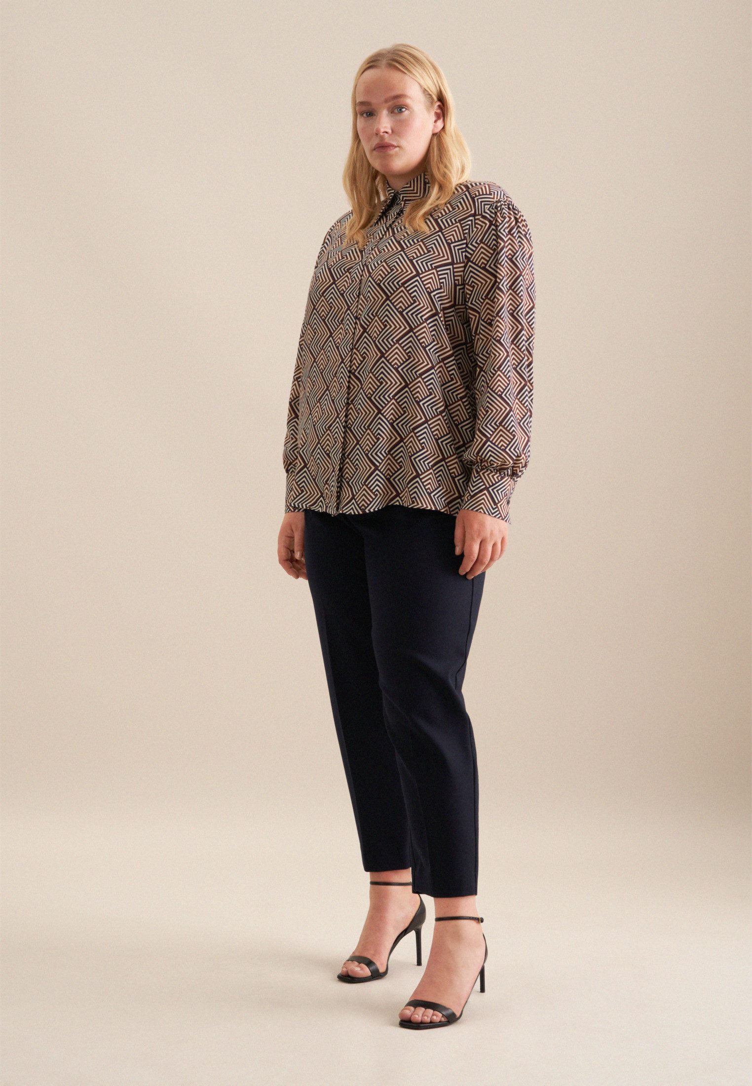 seidensticker Overhemdblouse Zwarte roos Lange mouwen kraag geometrische motieven