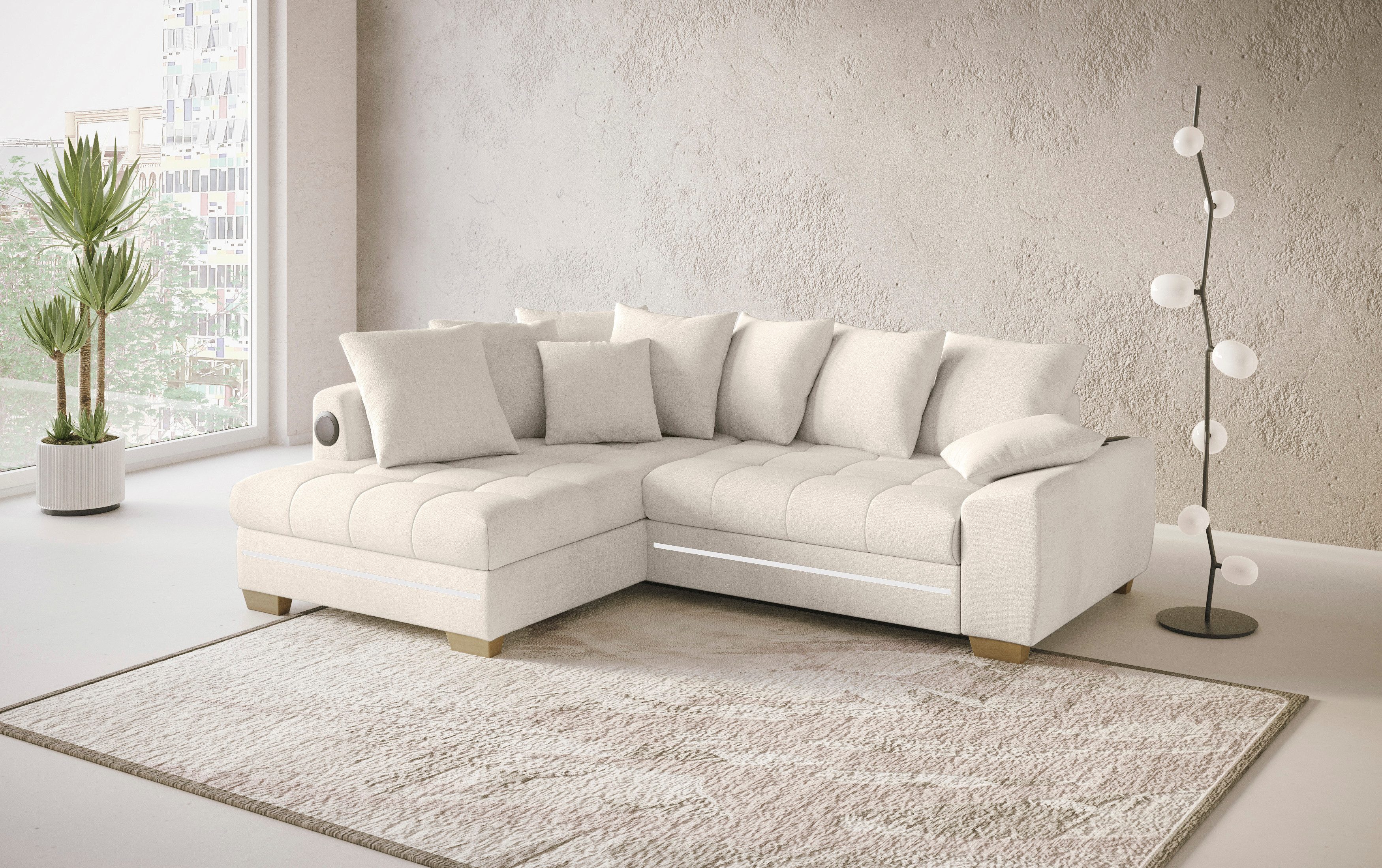 Mr. Couch Hoekbank Nikita II, L-vorm RGB-LED, Bluetooth-geluidssysteem, optioneel met bed, bedlade