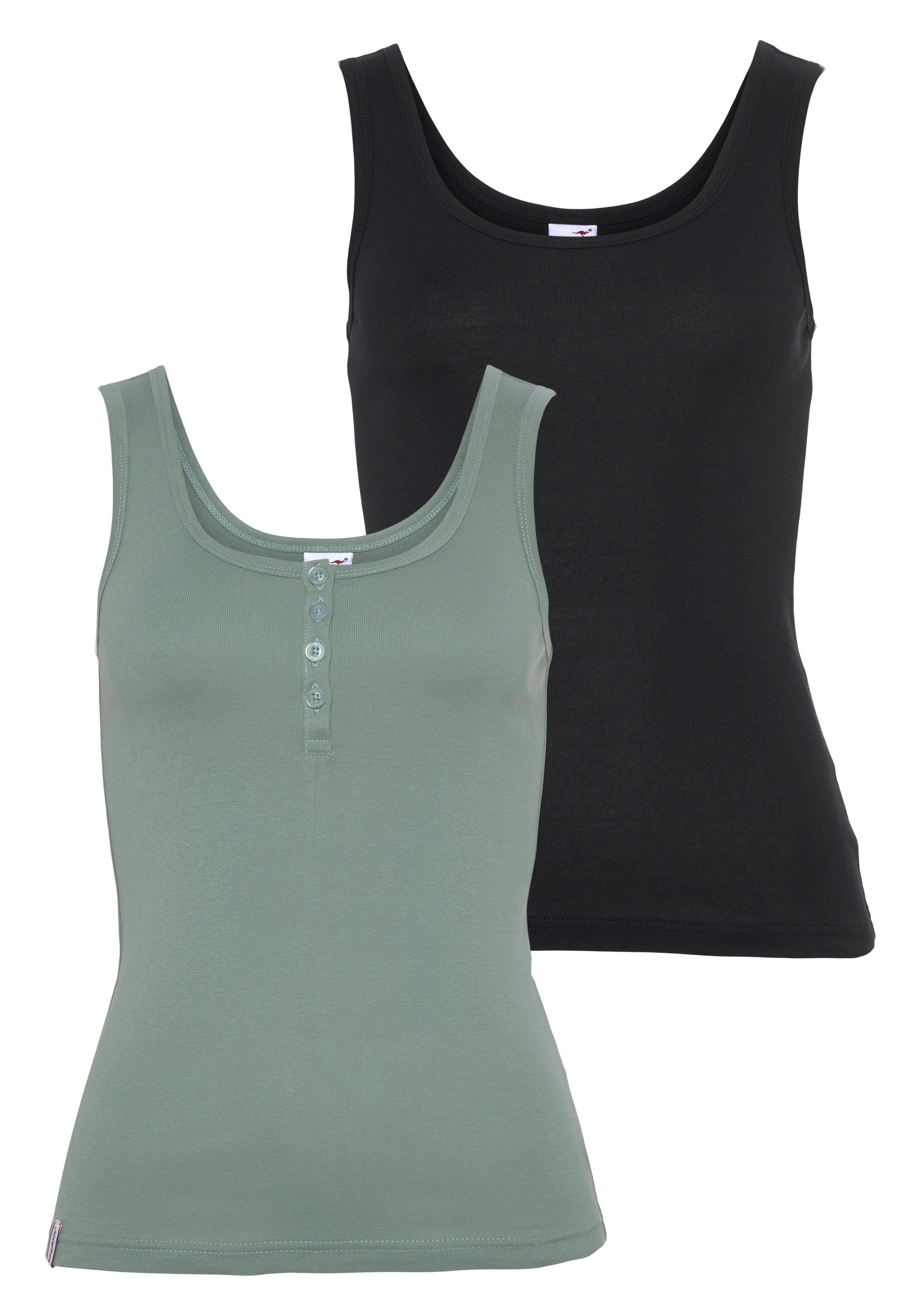 KangaROOS Tanktop één met en één zonder knoopsluiting (2-delig, Set van 2) dames tanktops maat 32/34 (XS) groen