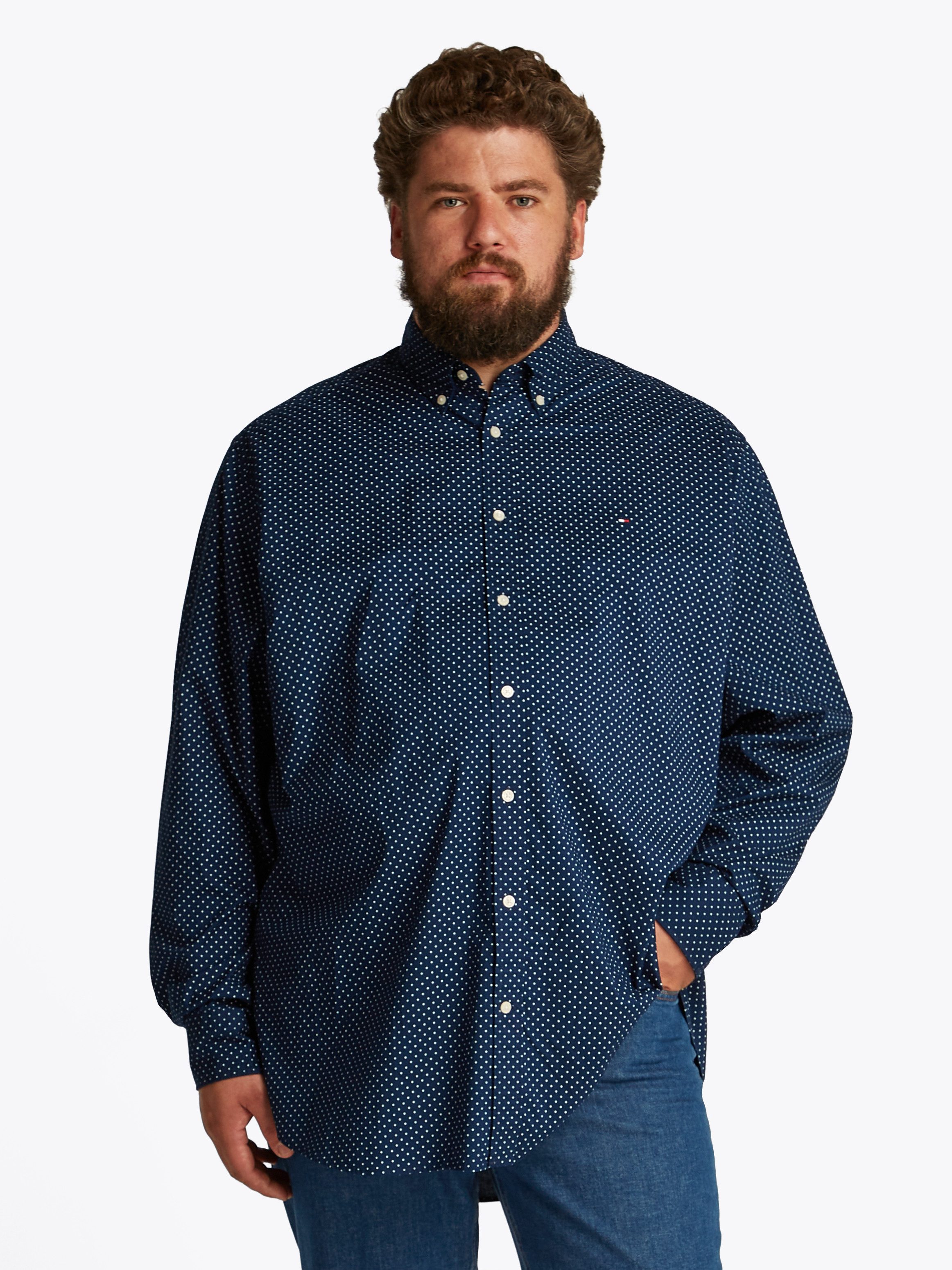 Tommy Hilfiger Overhemd met lange mouwen BT-FLEX POPLIN POLKA DOT S-B in grote maten, logoborduring