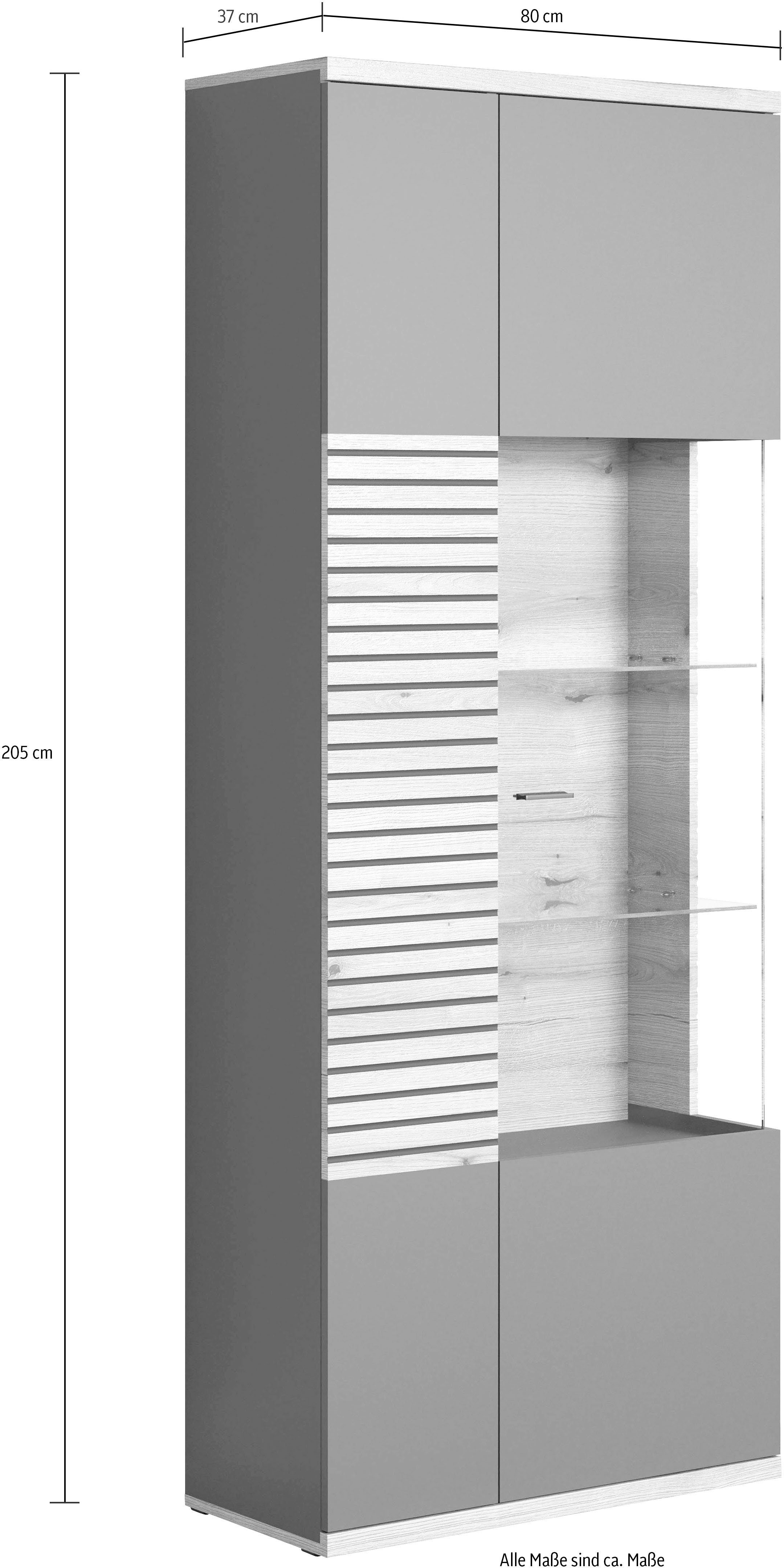 INOSIGN Vitrinekast Norris Woonkamer vitrine in ribbellook en royale presentatieoppervlak