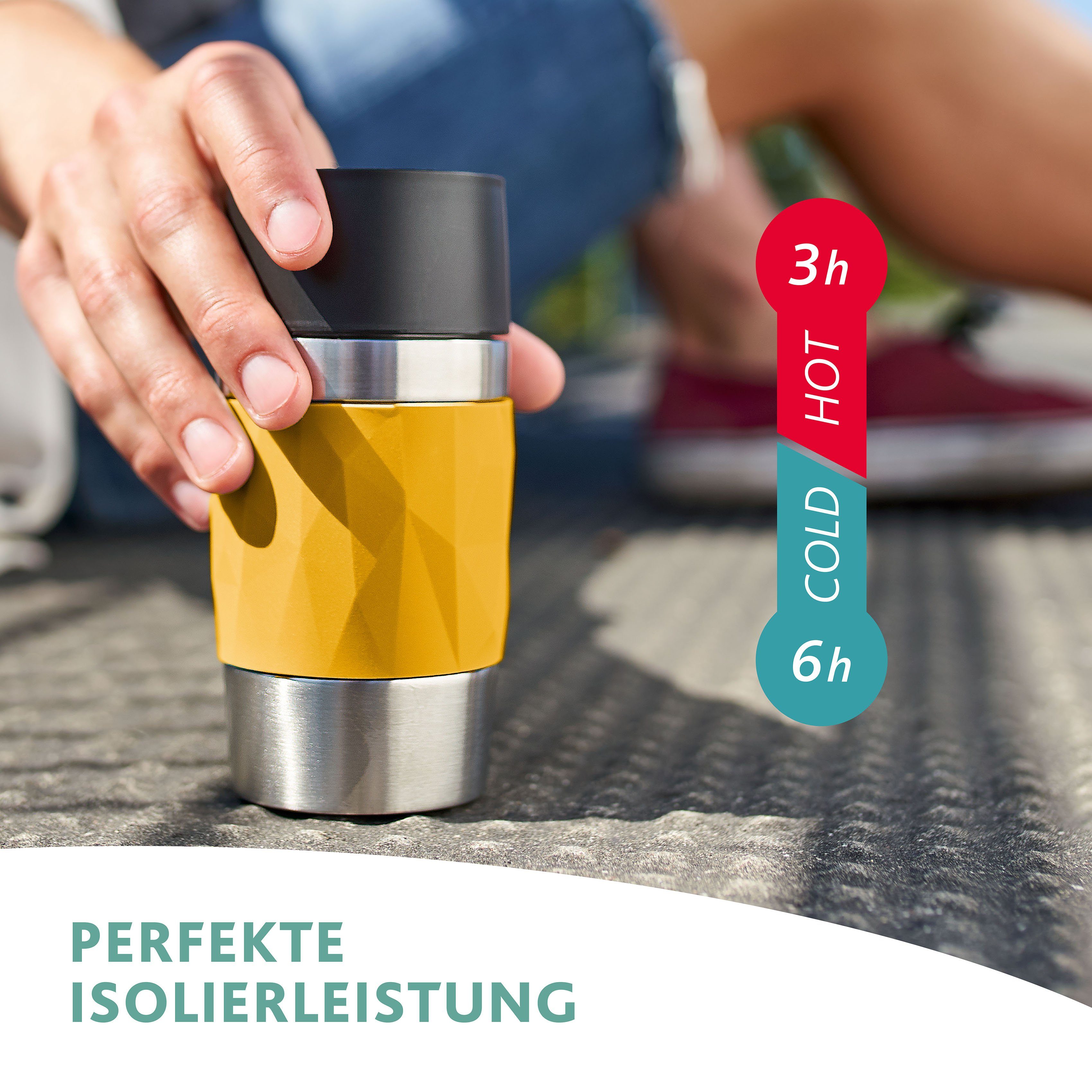 Emsa Thermosbeker Travel Mug Compact 0,3l, roestvrij staal, 3u warm/6u koud, 360° drinkopening, vaatwasmachinebestendig