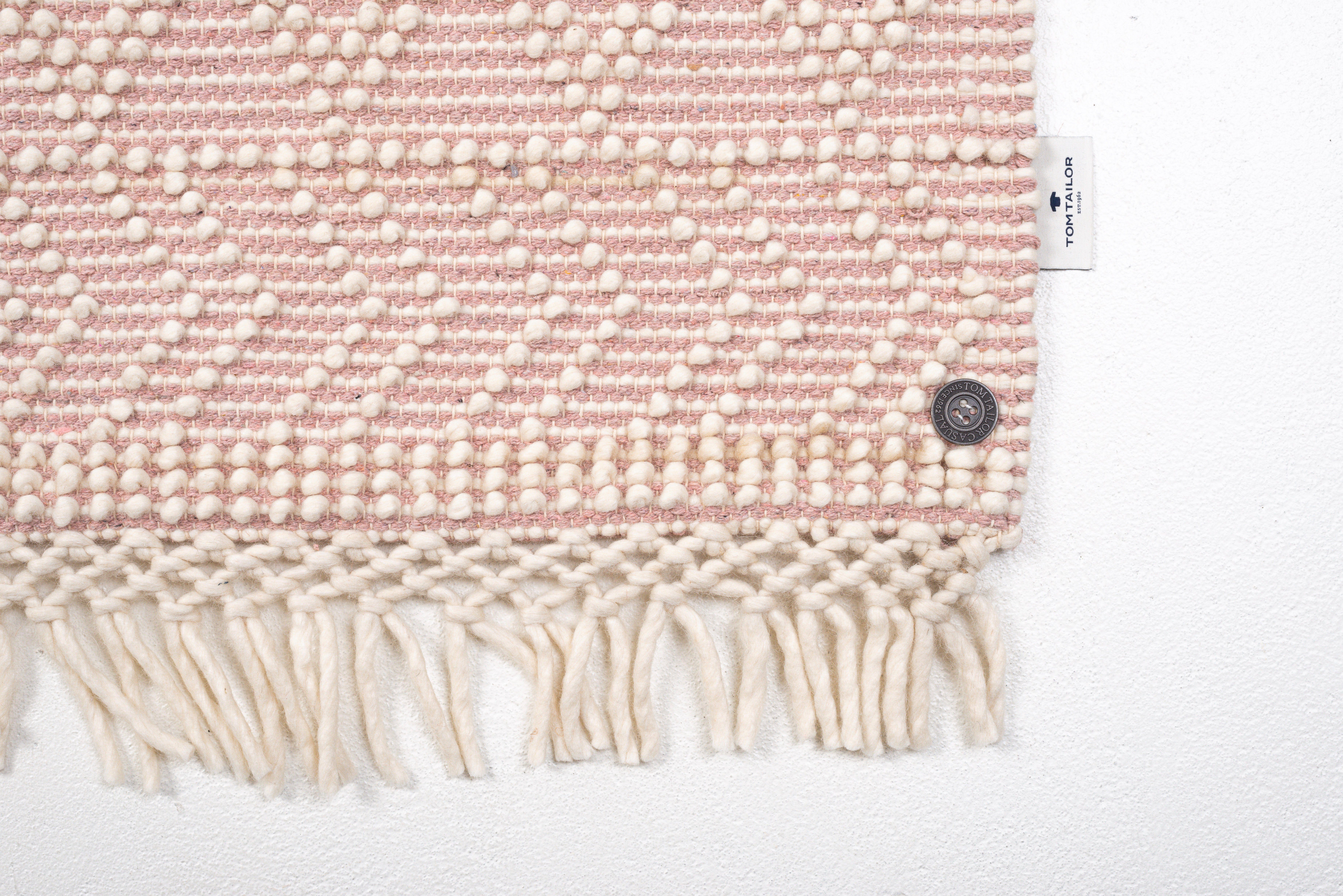TOM TAILOR HOME Vloerkleed Coloured Macrame Handgeweven vloerkleed, zuivere wol, met de hand geweven, met franje, Scandi design