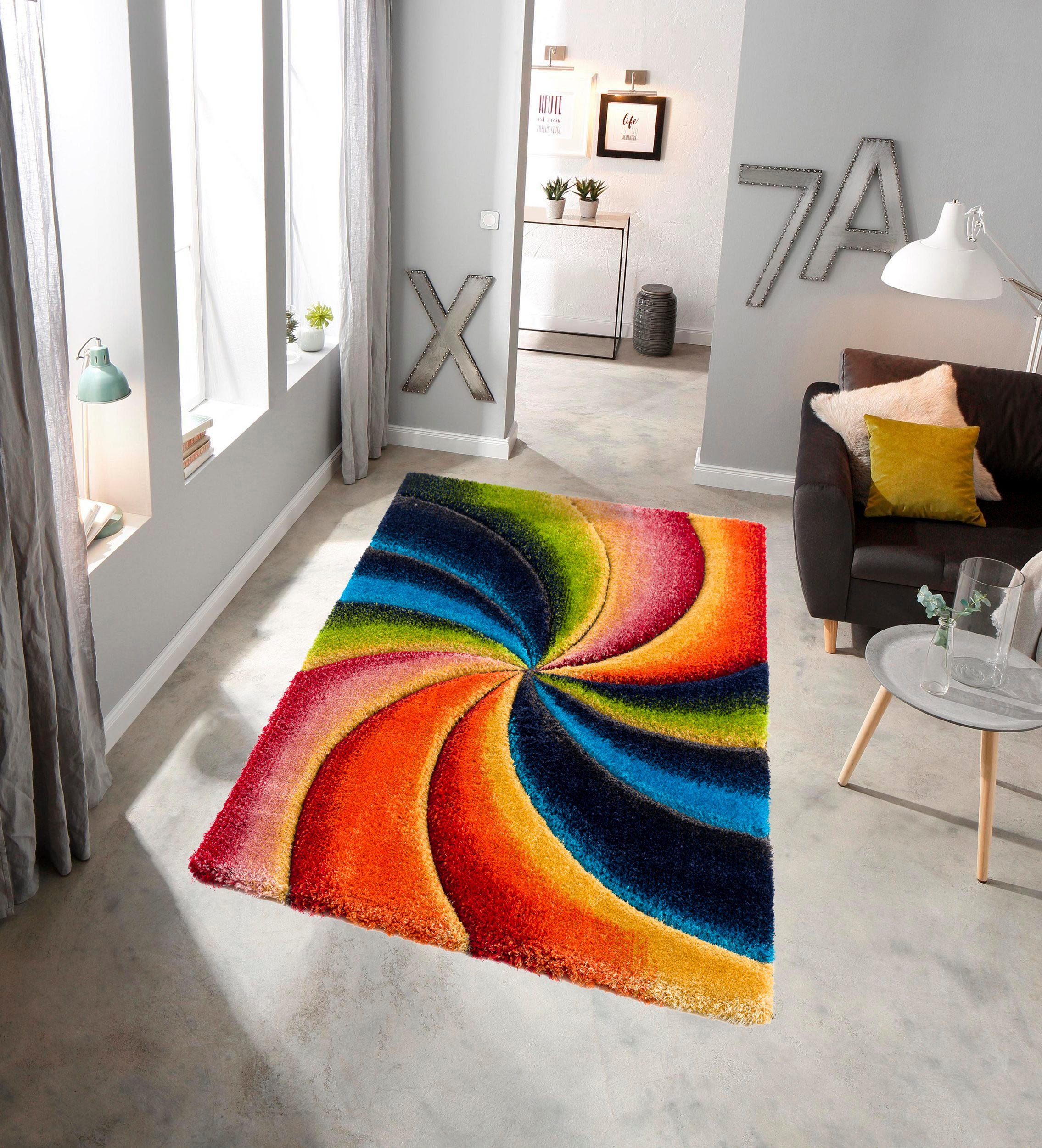 my home Hoogpolig vloerkleed BALDO met een met de hand gesneden reliëfpatroon, multicolour, gemakkelijk in onderhoud, elegant