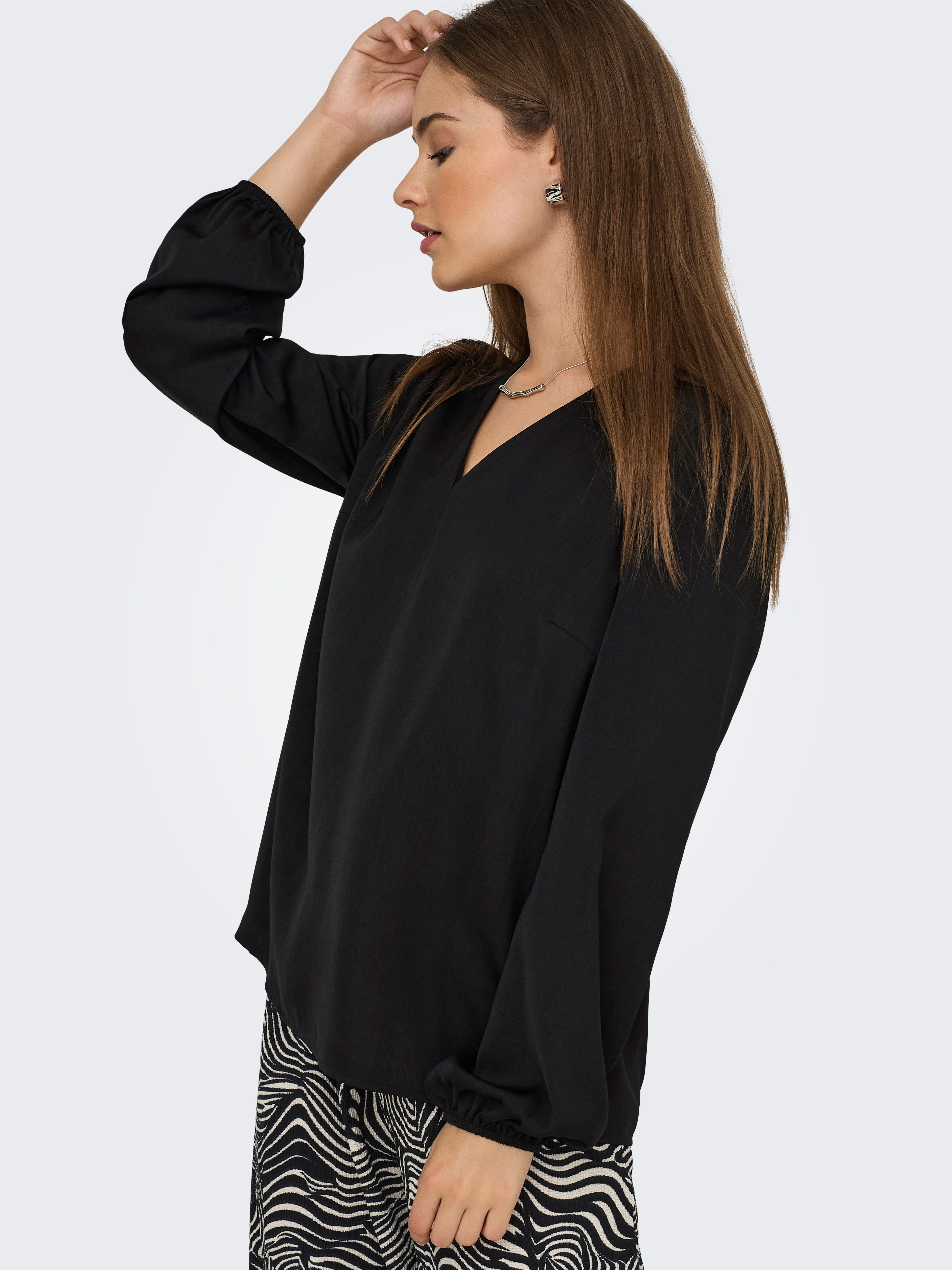 Only Shirt met lange mouwen ONLLUCY LIFE LS V-NECK TOP WVN