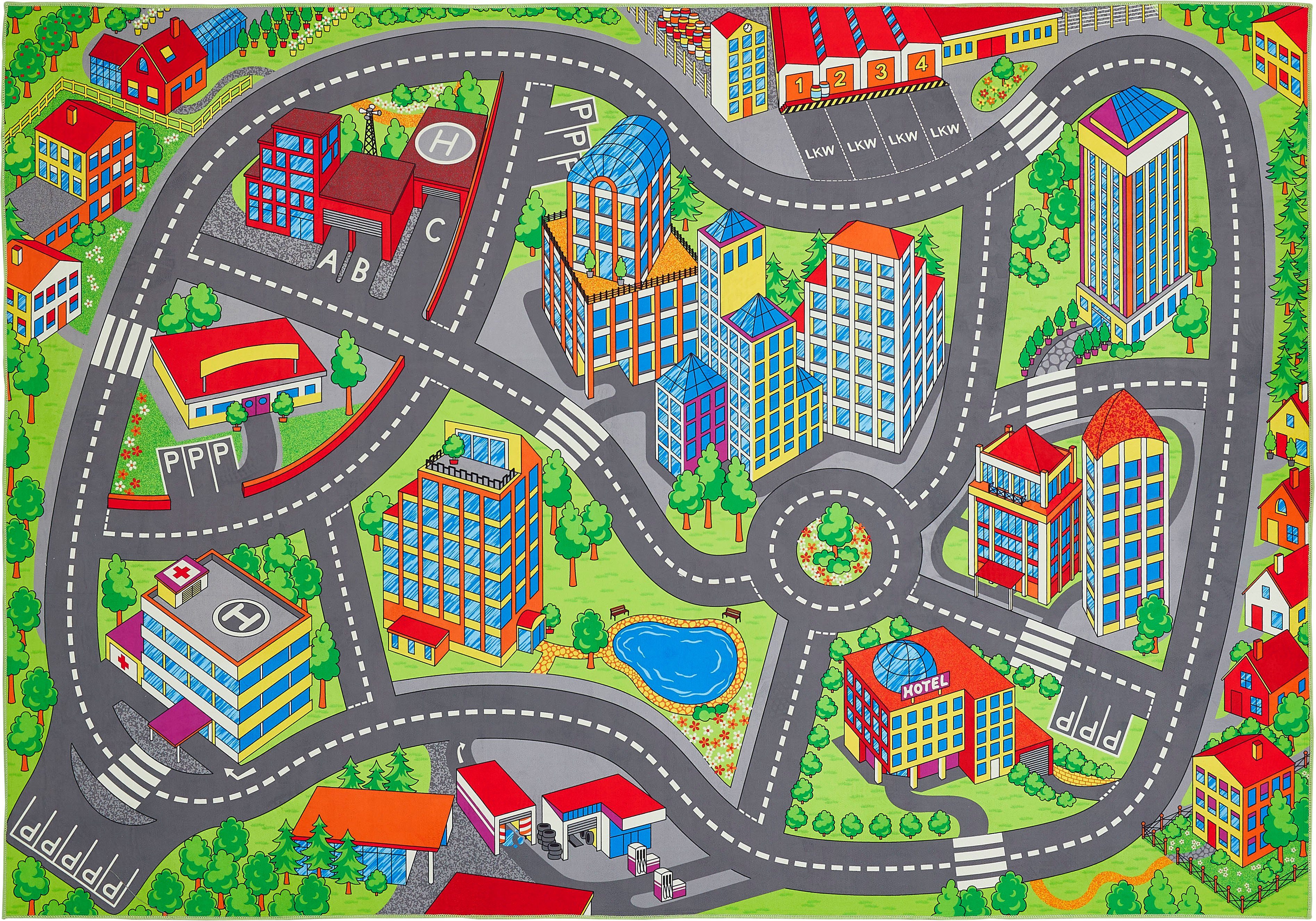 Andiamo Kindervloerkleed Street Straat speel tapijt, zachte speelmat, antislip speelkleden maat 140 cm x 200 cm x 5 mm multicolor