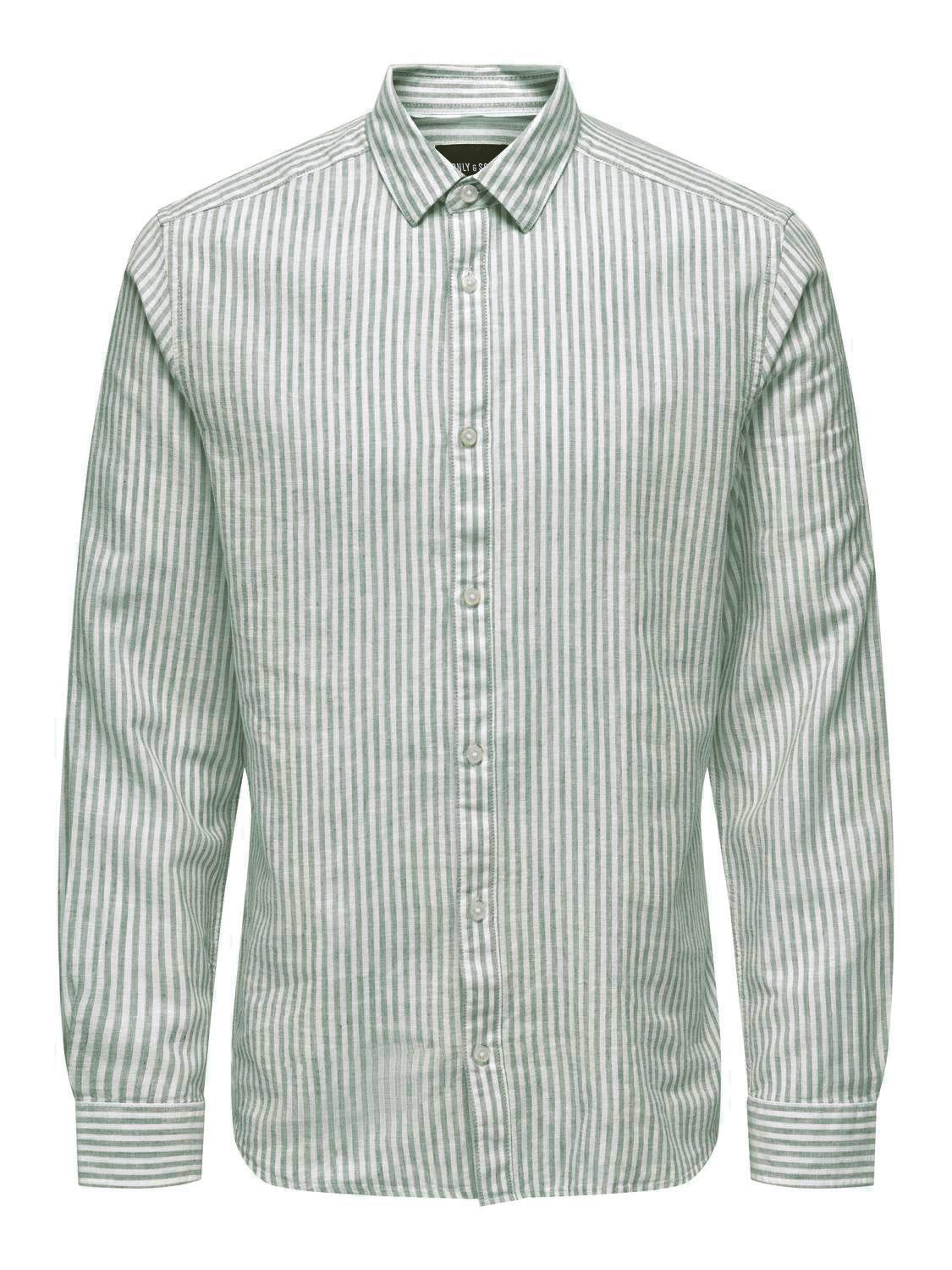 ONLY & SONS Overhemd met korte mouwen ONSCAIDEN LS STRIPE LINEN SHIRT 660 NOOS
