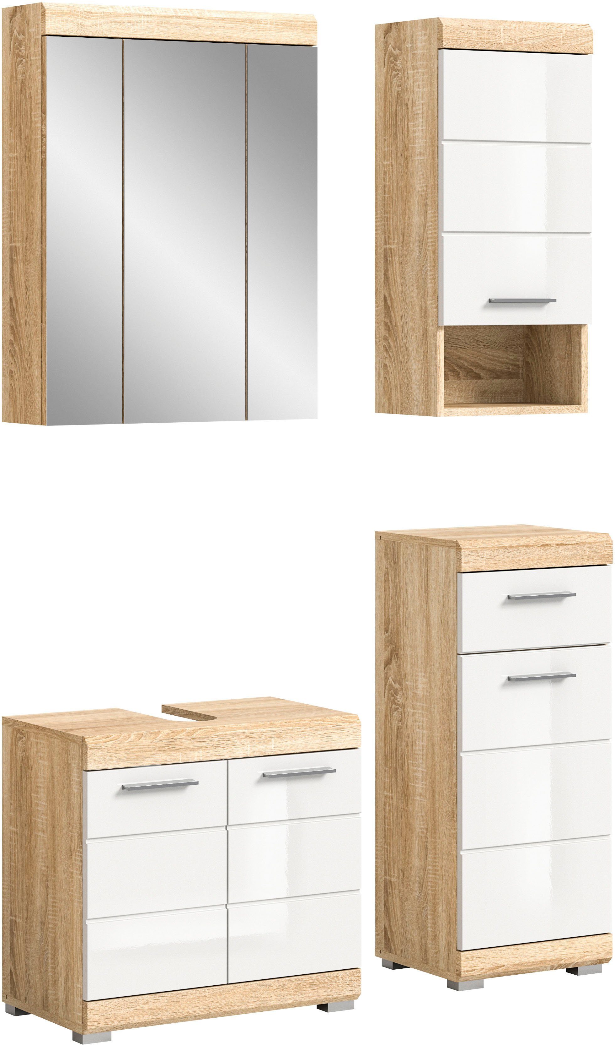 INOSIGN Badkamerserie Siena, 4-delig, bestaande uit: Wastafelonderkast, Spiegelkast, Onderkast, Hankast (set, 4-delig)