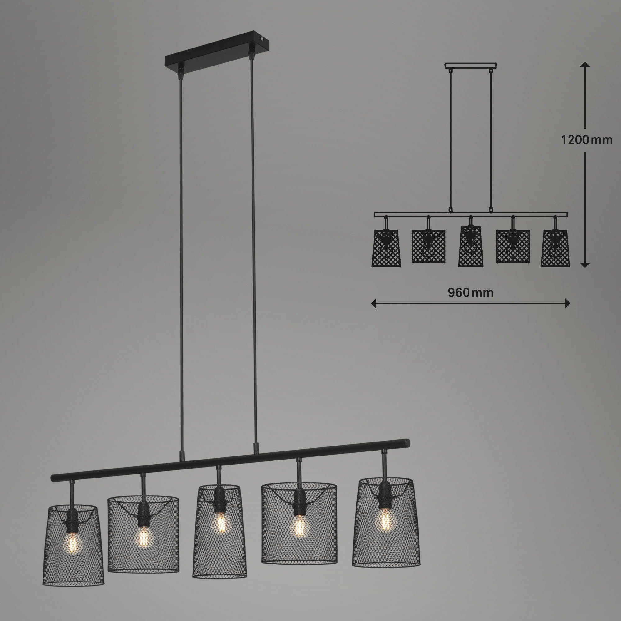 Briloner Leuchten Hanglamp RETRO Hanglamp met draadschermen, metaal zwart 5x E14 40W IP20 (1 stuk)