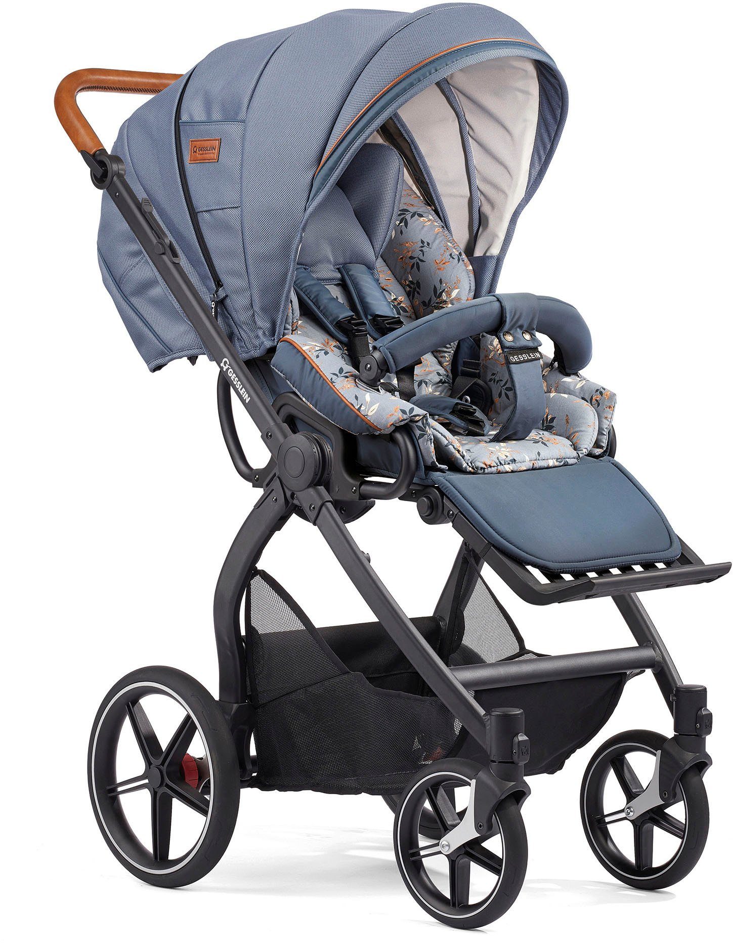 Gesslein Combi-kinderwagen FX4 Soft+ met opzetstuk Classic zwart/cognac, middenblauw