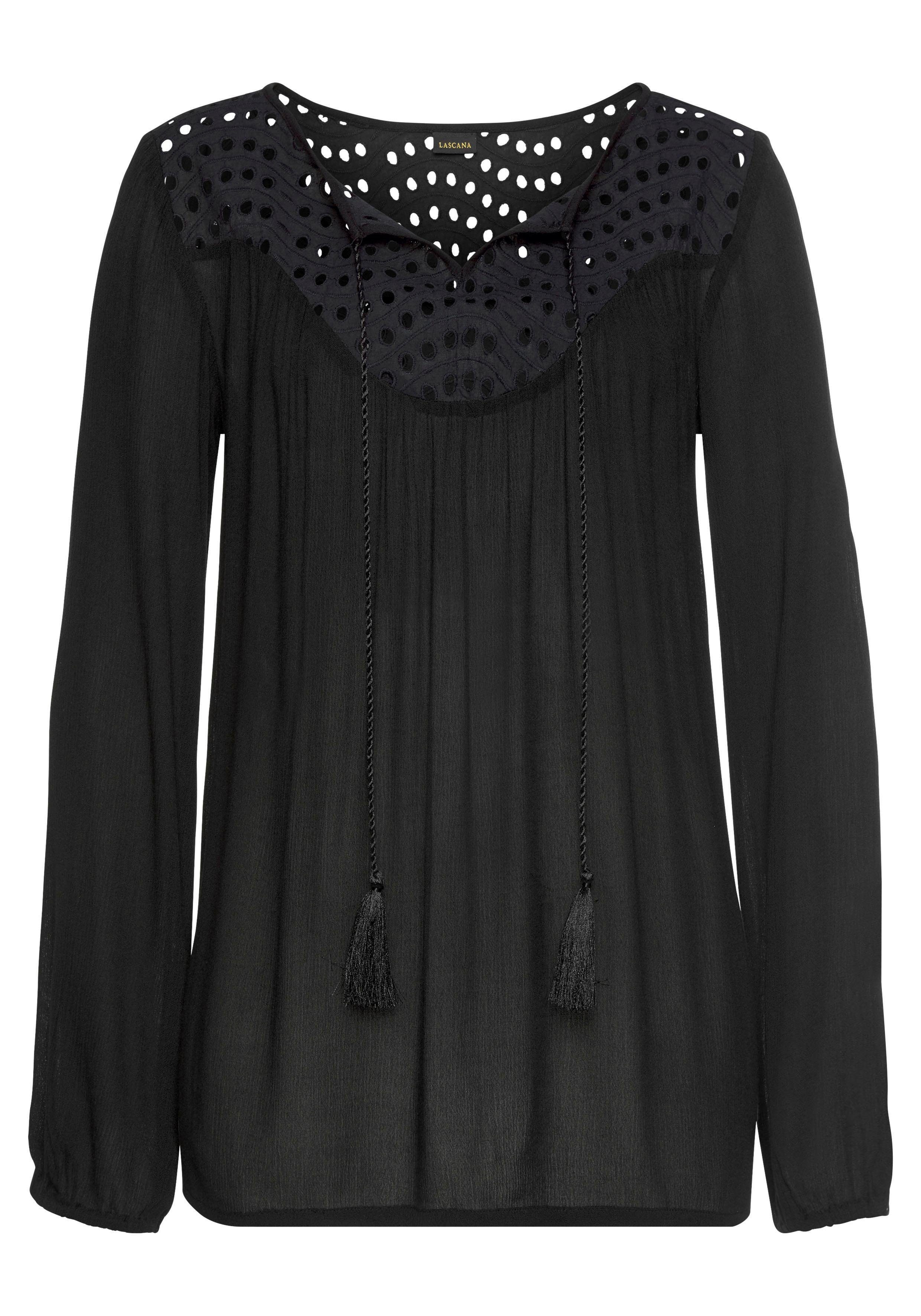 Lascana Crêpe-blouse met geborduurde oogjes, damesblouse, losse pasvorm