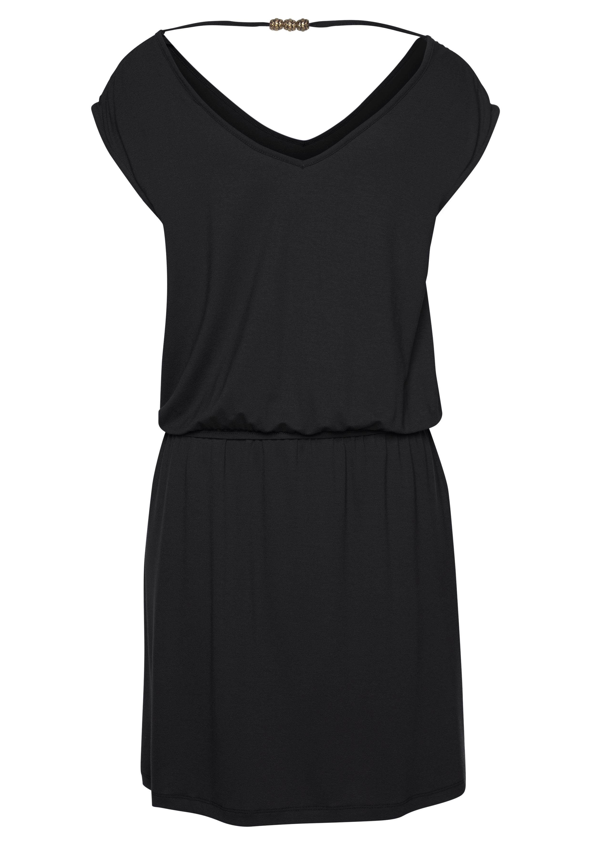 Lascana Jerseyjurk met decoratieve band op de rug, korte zomerjurk, strandjurk, basic