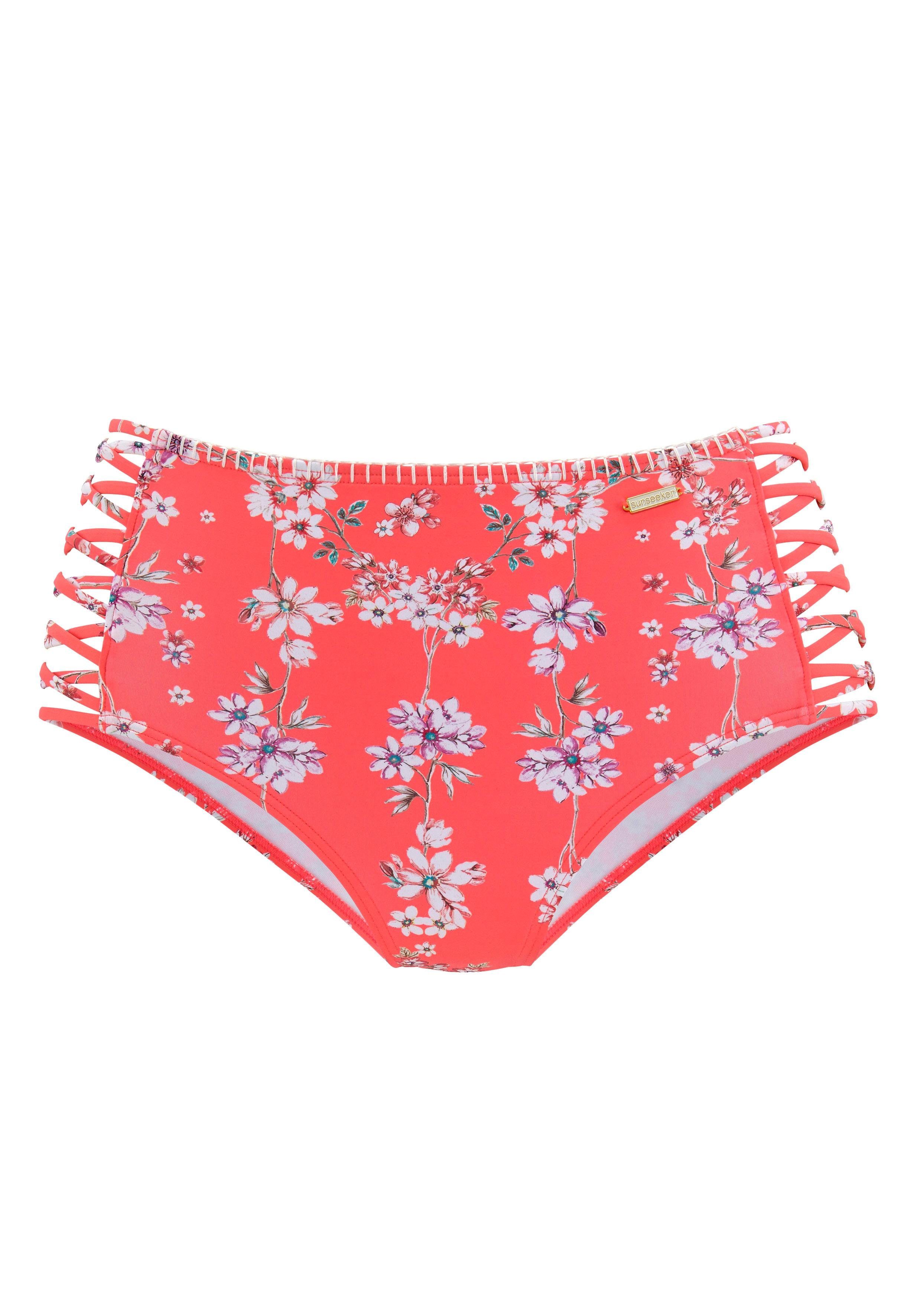 Sunseeker Highwaist-bikinibroekje Ditsy met gehaakt randje en sierbandjes opzij