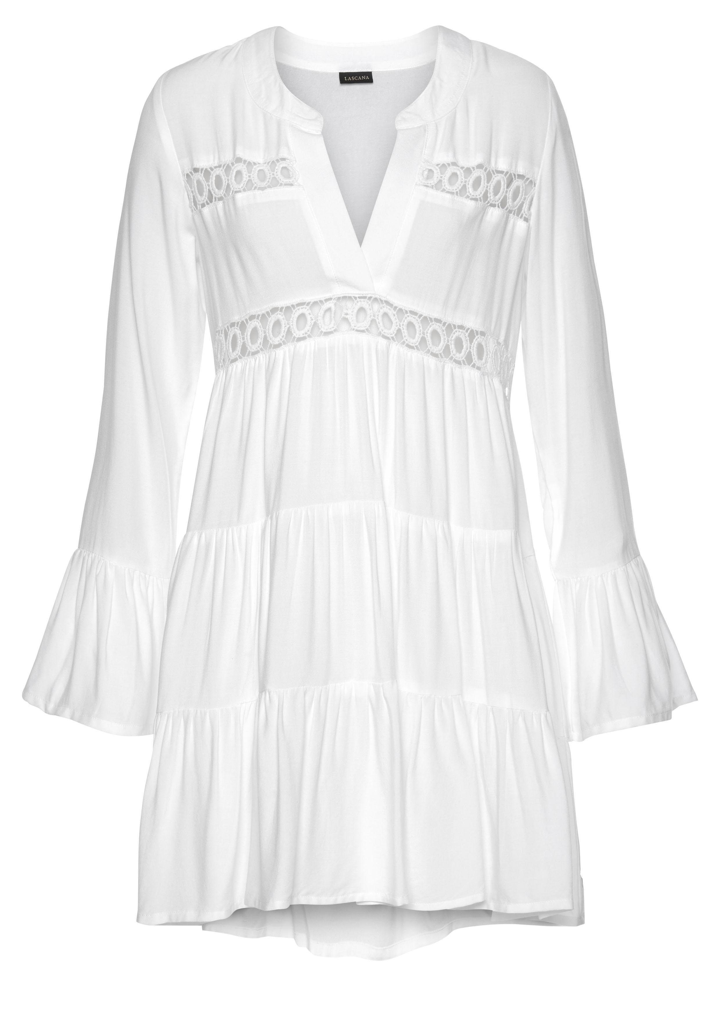 Lascana Lange blouse met kanten inzetstukken, tuniek, blousejurk, strandkleding