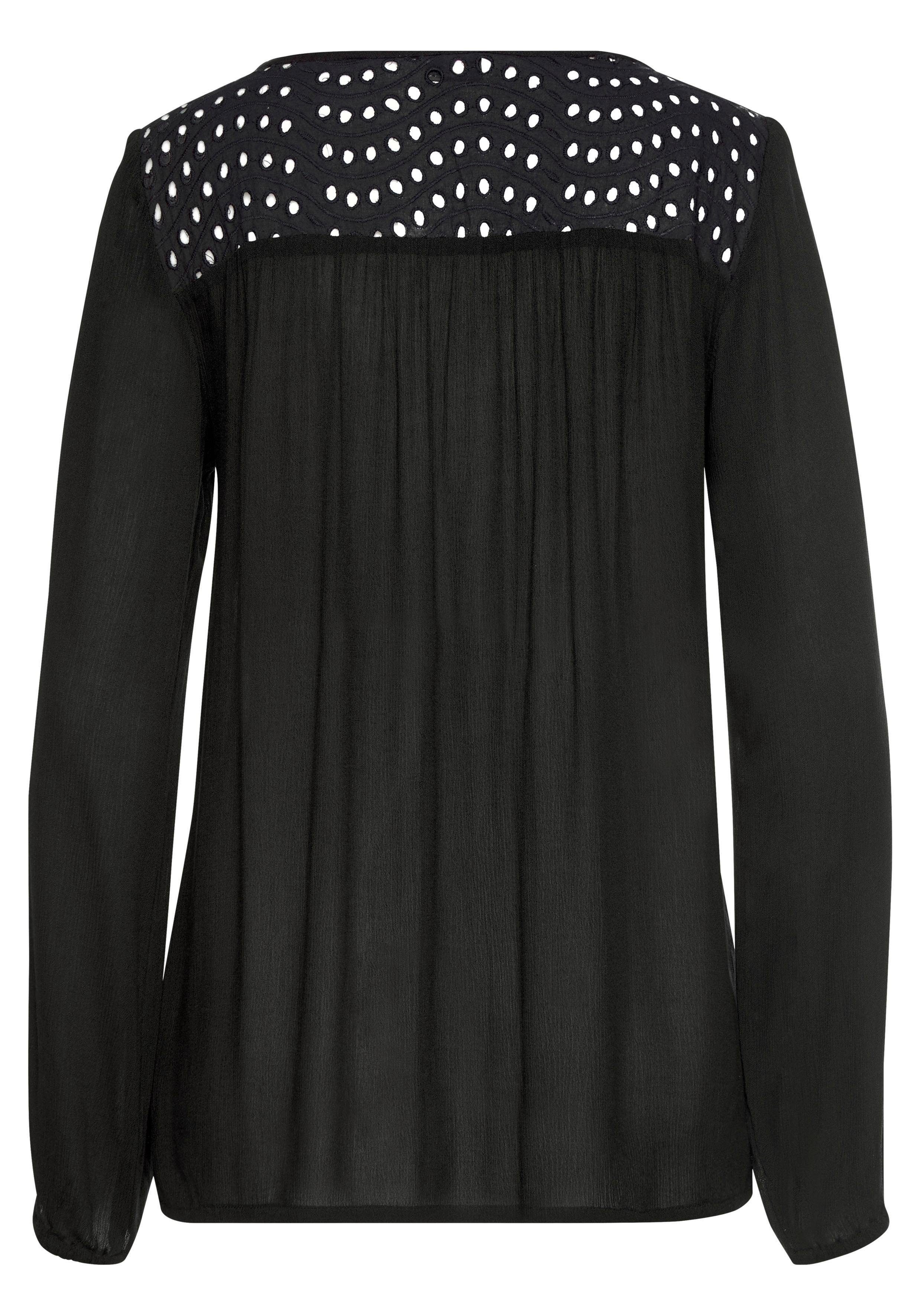 Lascana Crêpe-blouse met geborduurde oogjes, damesblouse, losse pasvorm