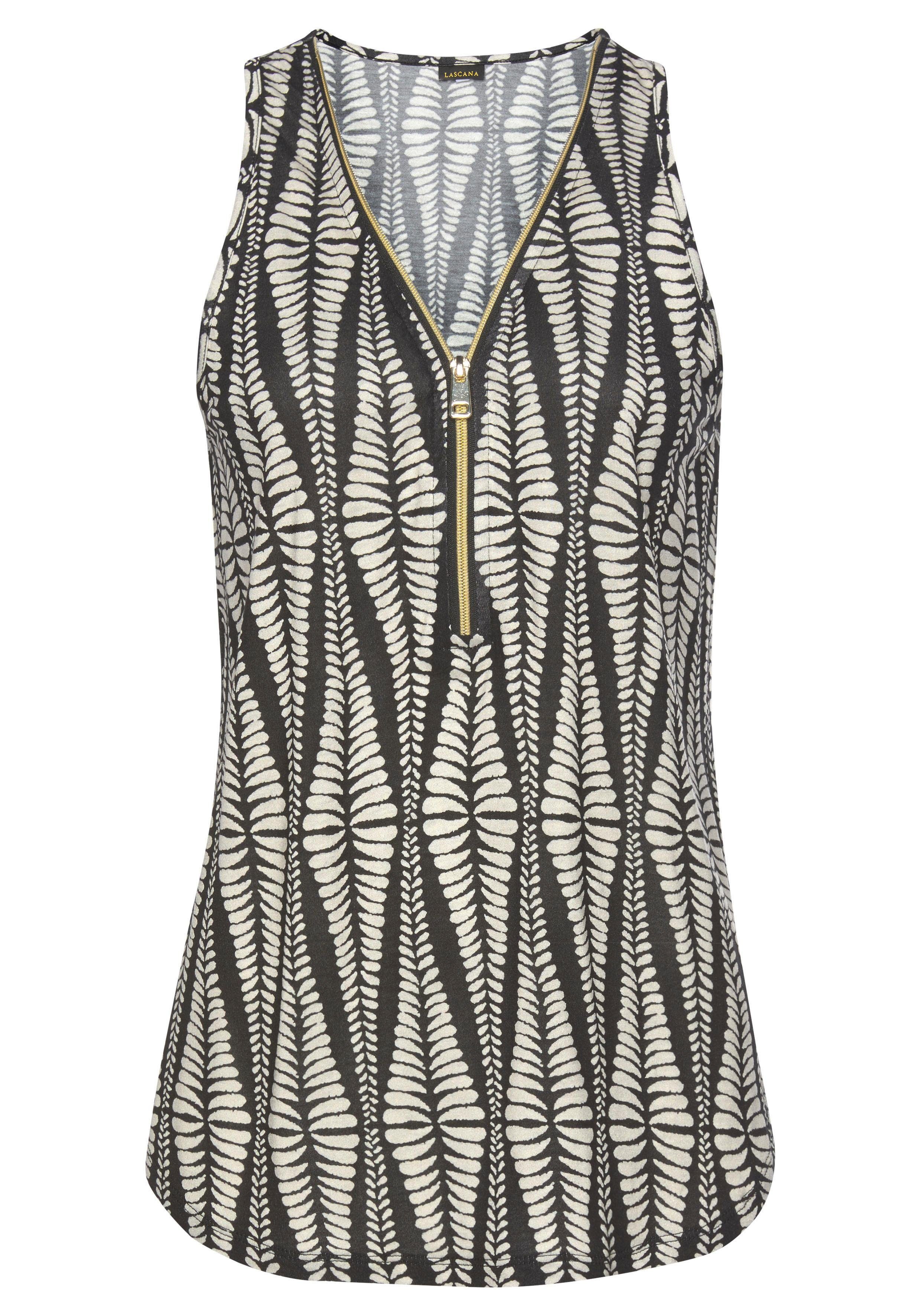 Lascana Strandtop met ritsdetail en alloverprint, zomers blousetop