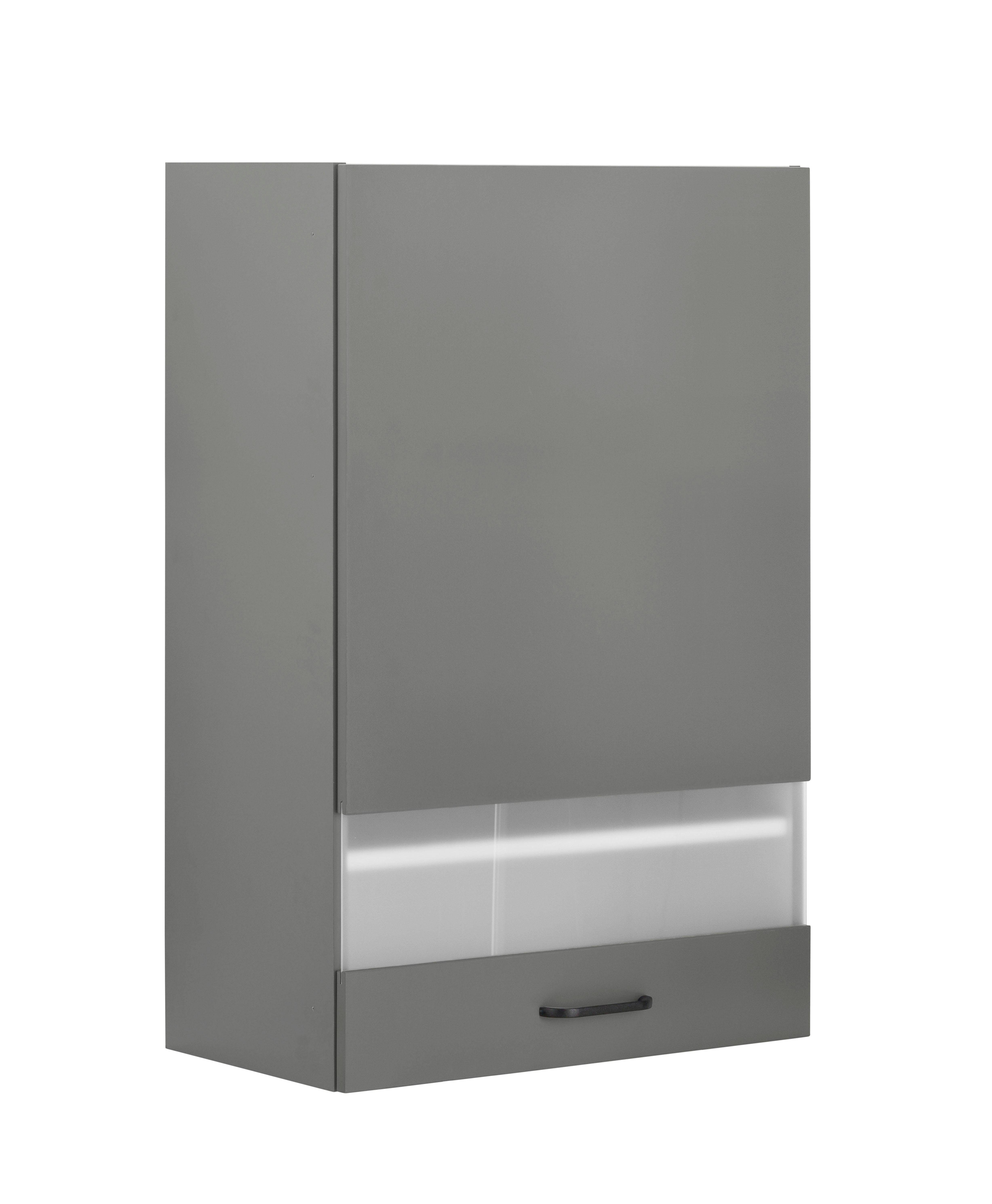 OPTIFIT Hangend kastje met glasdeur Elga met soft-closefunctie en metalen greep, breedte 60 cm hangkasten grijs