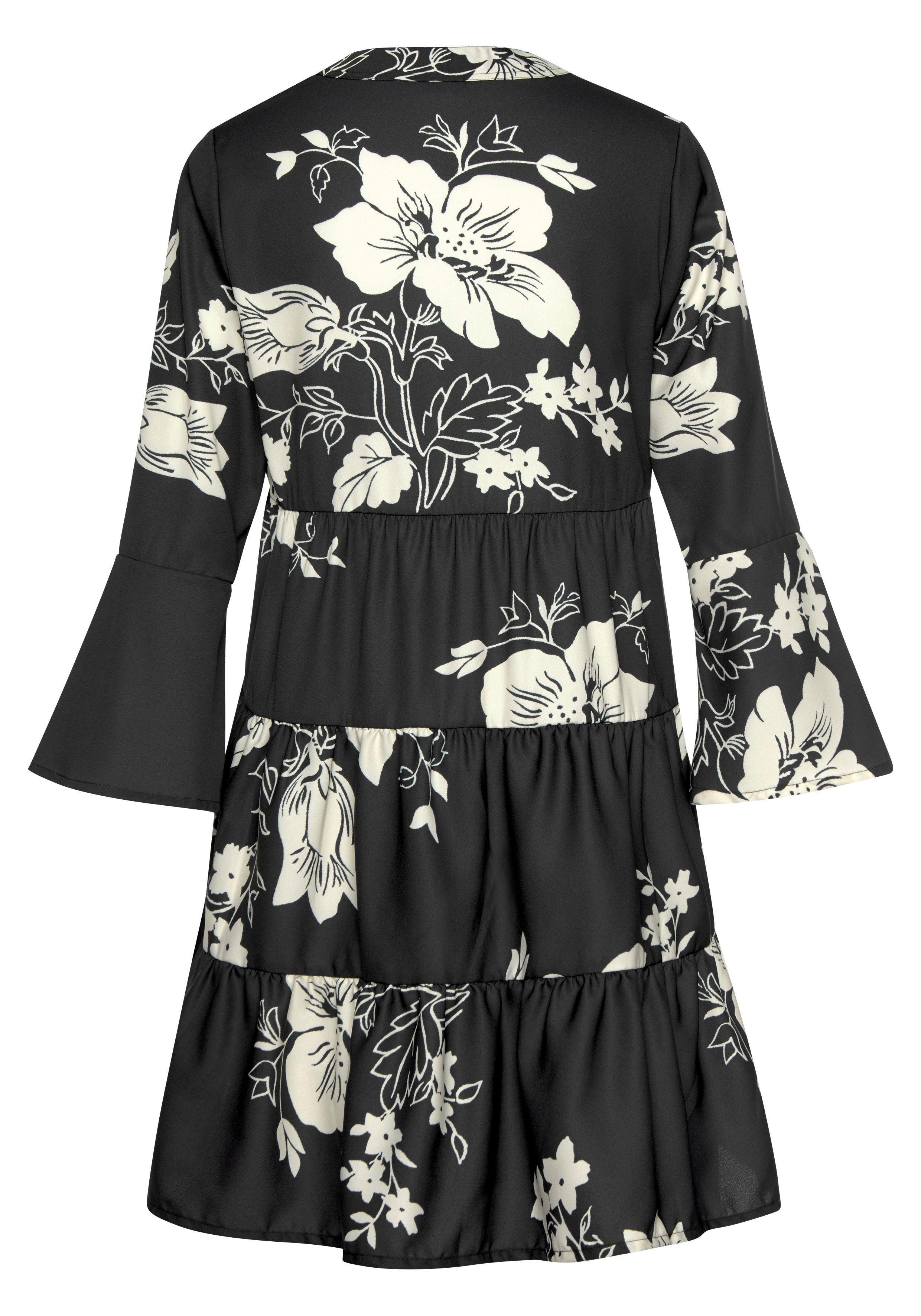 Lascana Blousejurk in wijd model met volants en bloemenprint, tuniekjurk, strandjurk