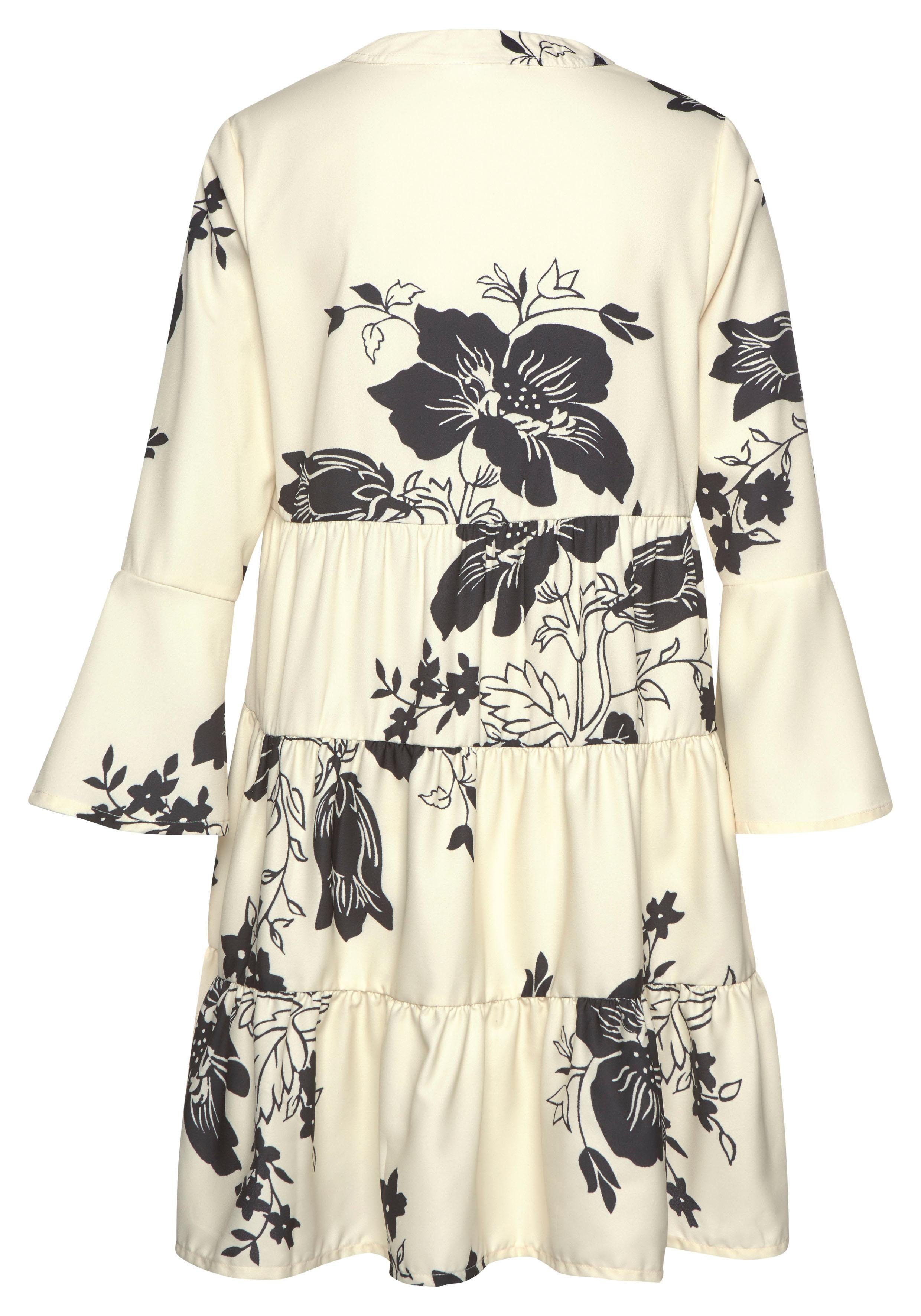 Lascana Blousejurk in wijd model met volants en bloemenprint, tuniekjurk, strandjurk