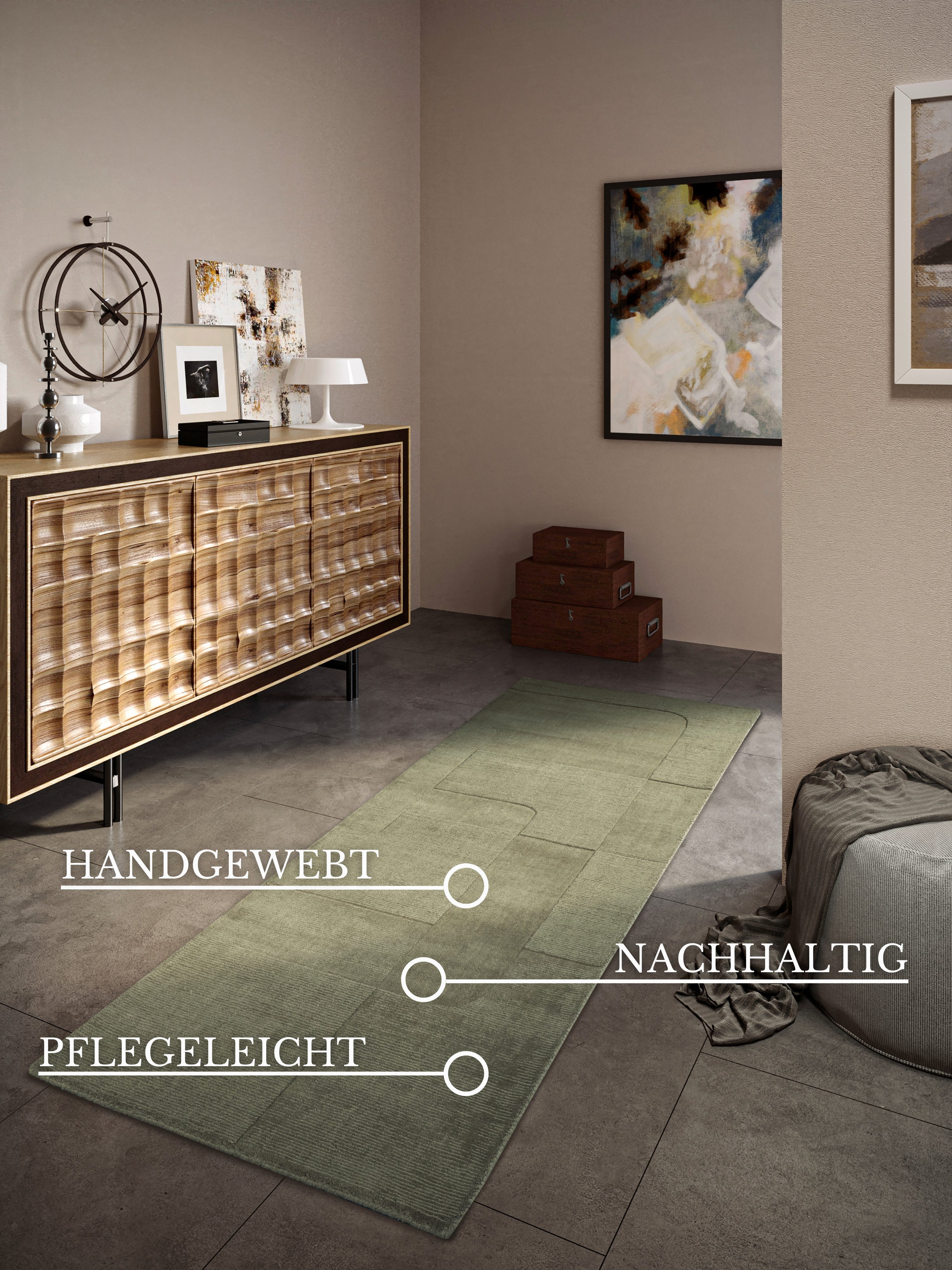 Villeroy & Boch Wollen kleed Charlotte Loper, handgeweven, wol, natuur, loper, woonkamer, geometrie