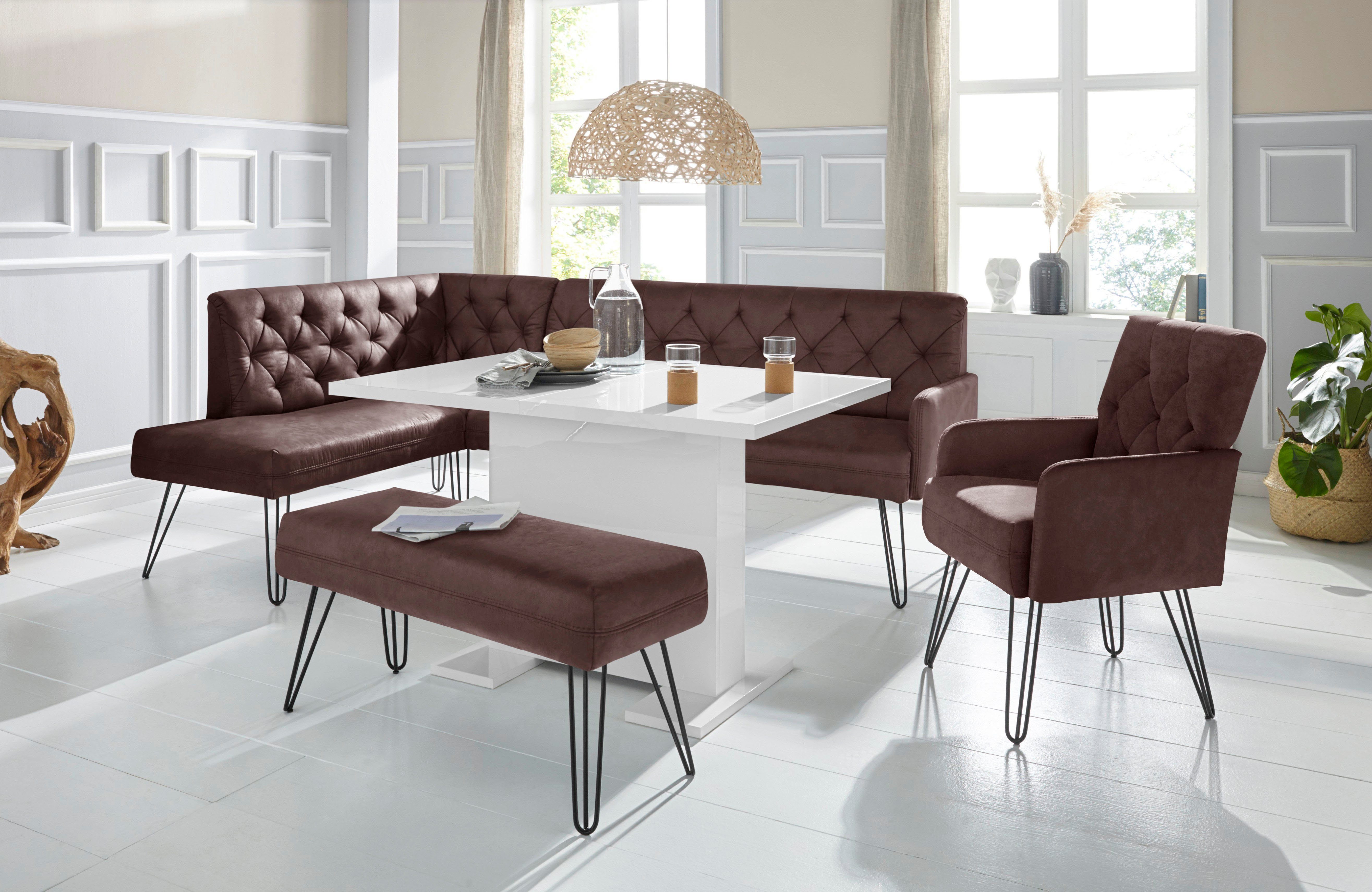 exxpo - sofa fashion Hoekbank Doppio, Chesterfield look, comfortabel en handig, hoge designvoeten bruin, hoekbanken, Lange zijde rechts