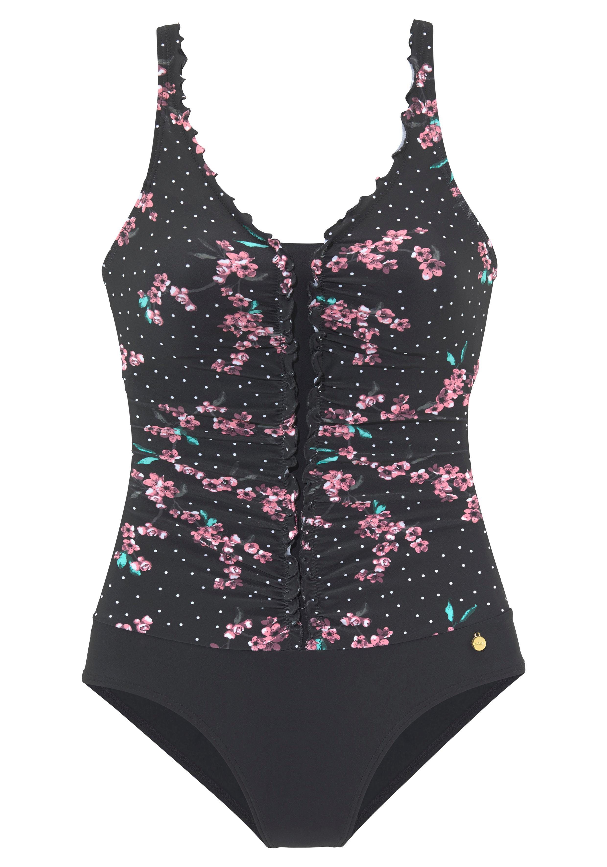 Lascana Badpak met rucherandje en modellerend effect dames badpakken maat 46 D zwart