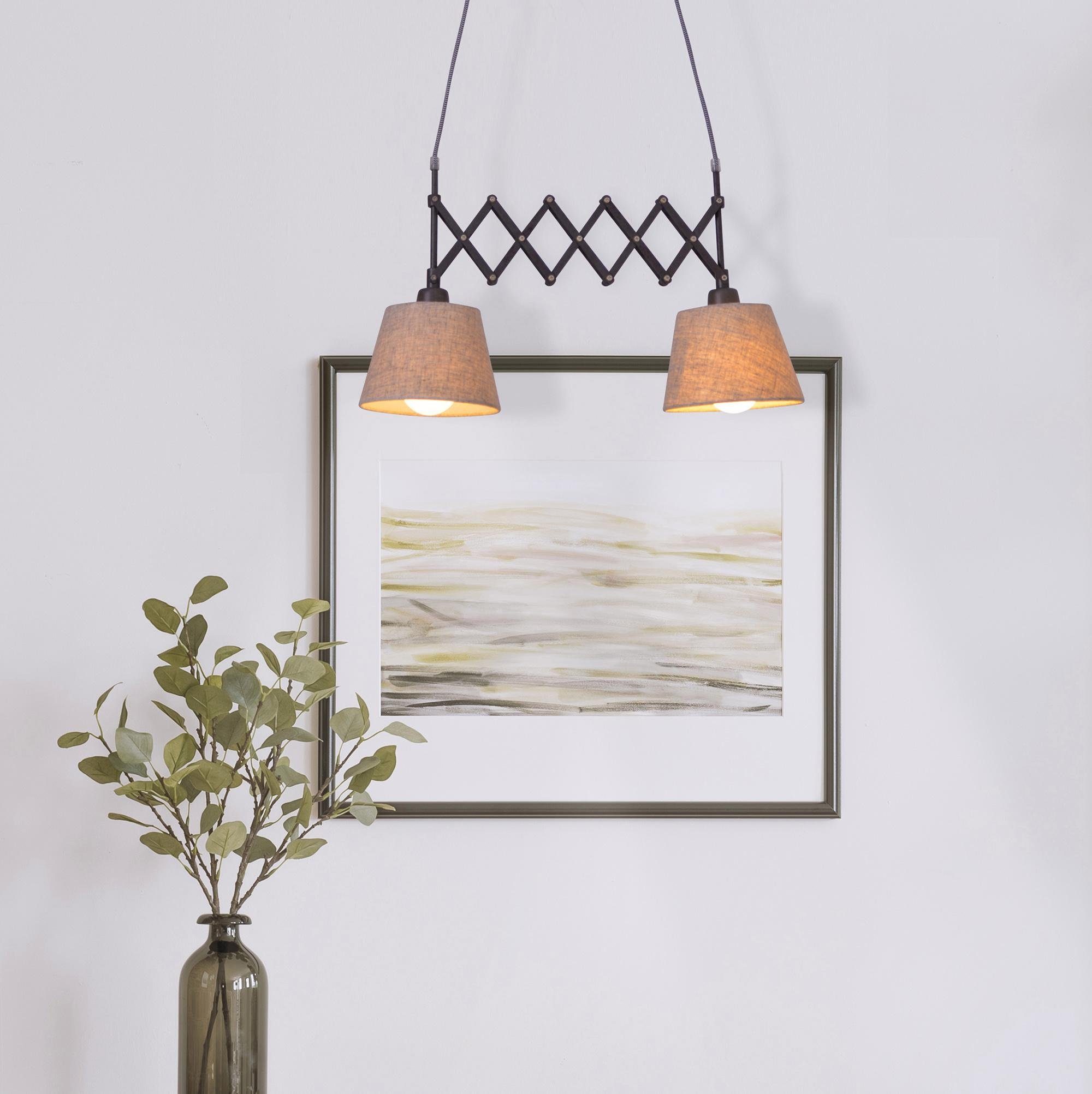 näve Hanglamp Adrienne E27 max. 40 W, breedte verstelbaar: 38-70 cm, naturel/bruin (1 stuk)
