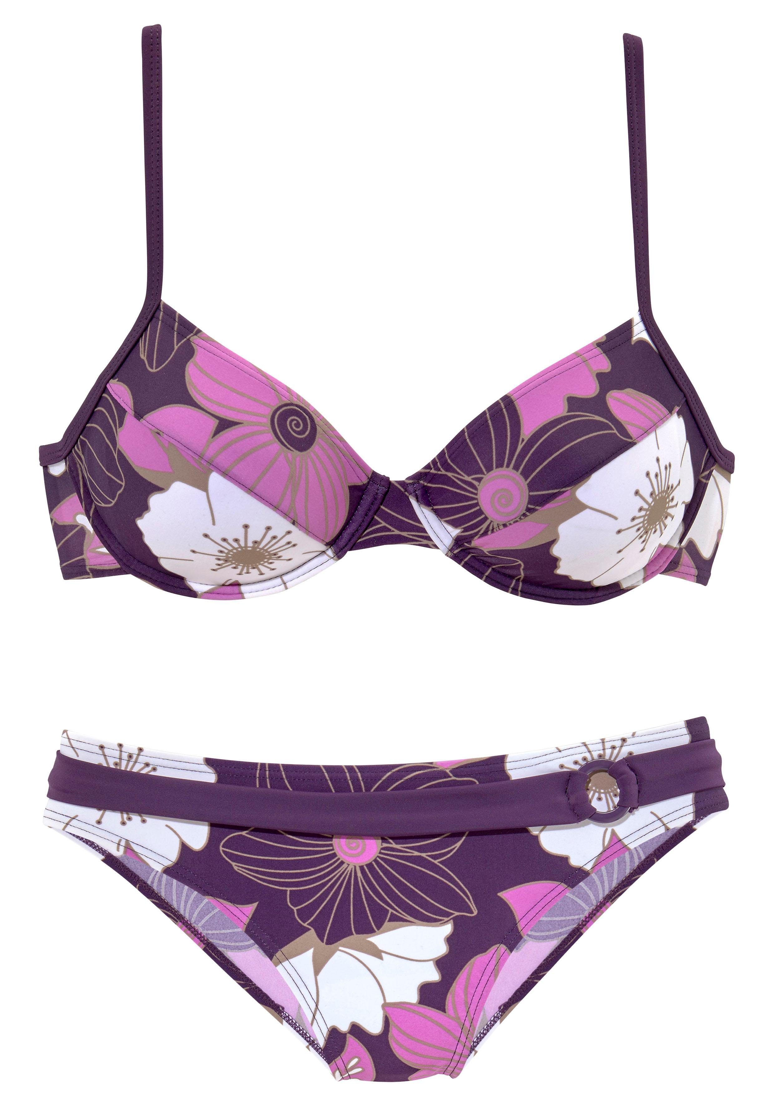 Lascana Beugelbikini floraal ontwerp, bikini-broek met voorbedekking, broek met decoratieve riem