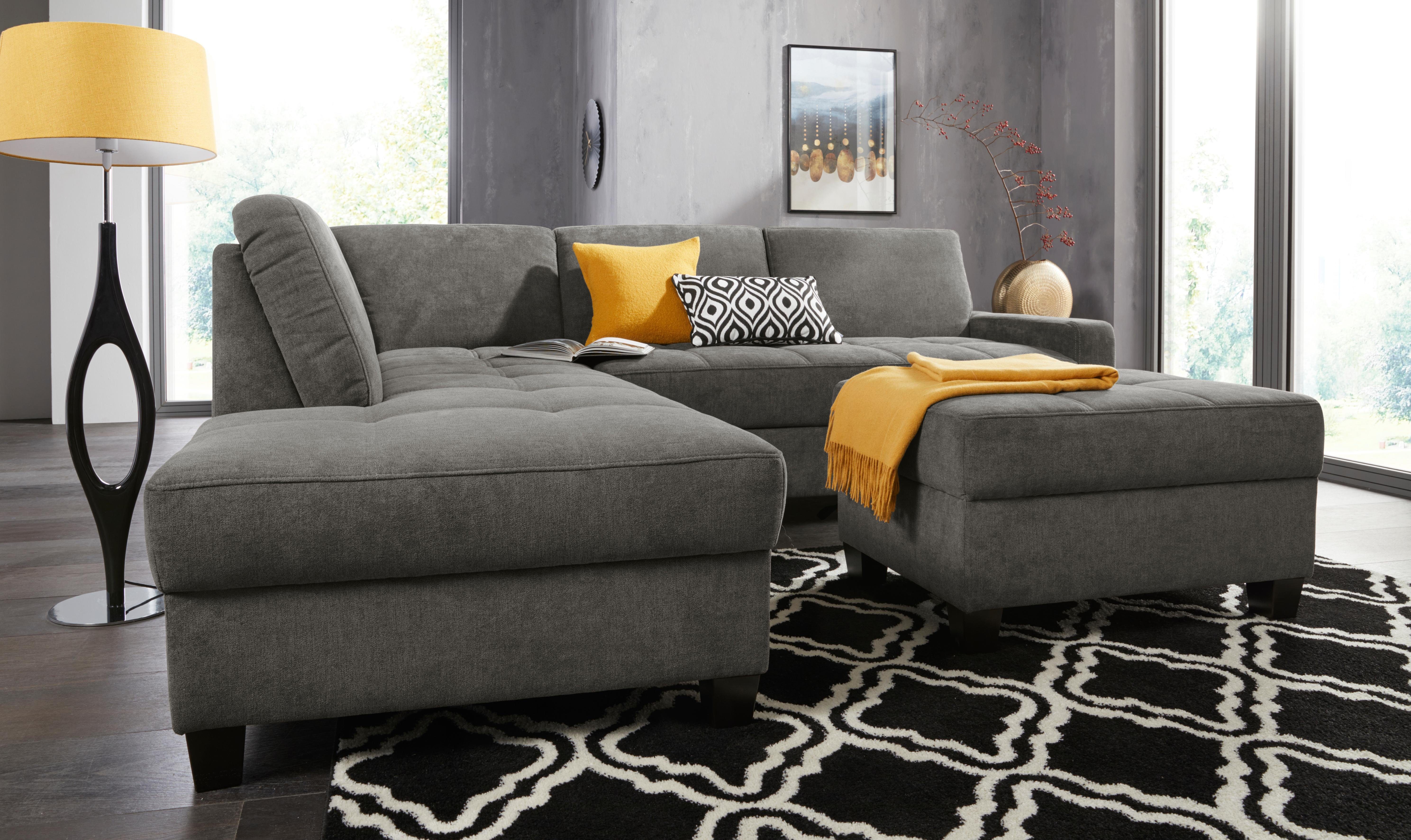DOMO collection Hoekbank Florentina tijdloos en elegant, zitnaden als designelement, L-vorm keuze met slaapfunctie, met contrastnaad, comfortabele zithoogte 47 cm