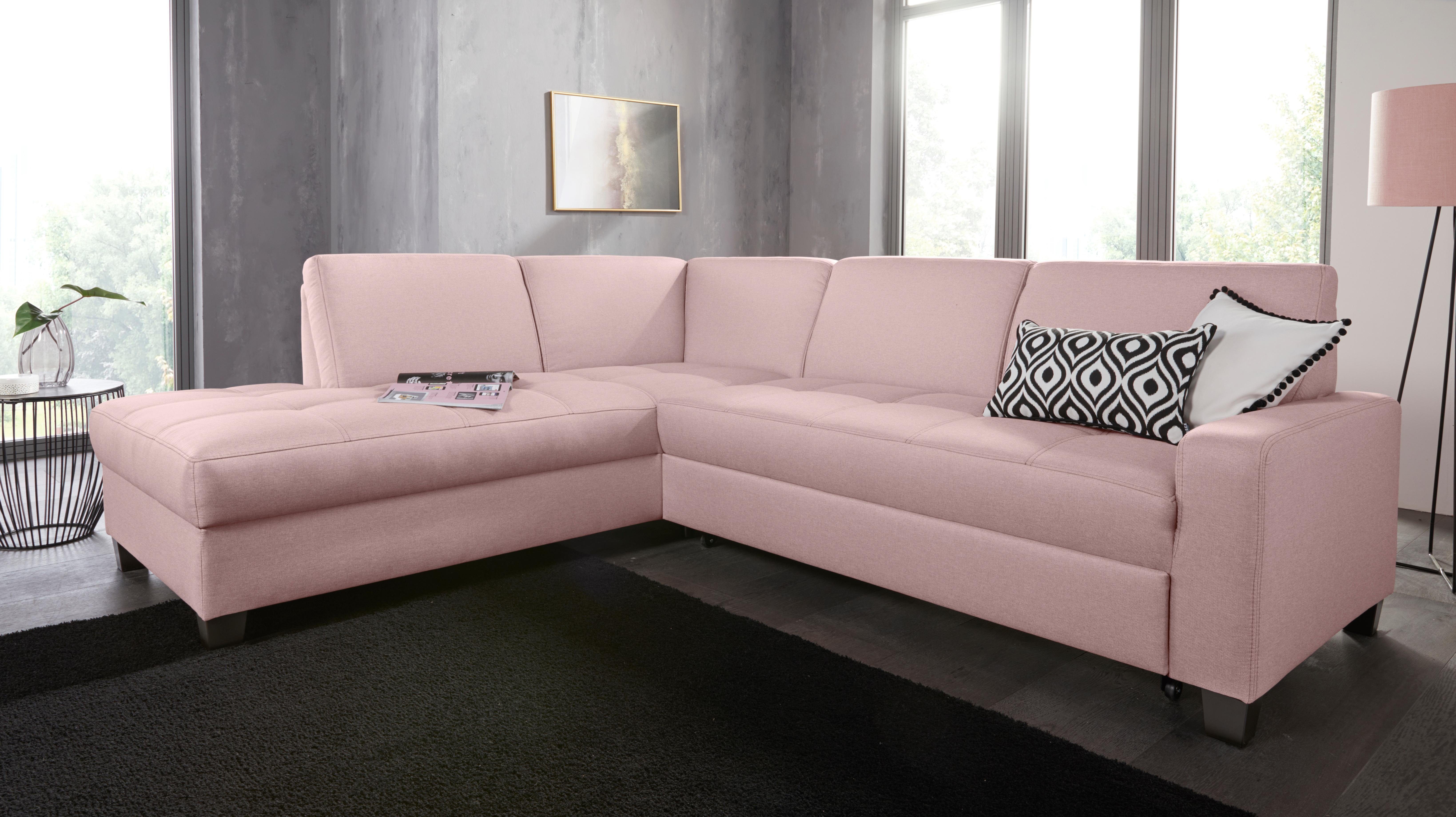 DOMO collection Hoekbank Florentina tijdloos en elegant, zitnaden als designelement, L-vorm roze, hoekbanken, Ottomane links, Met slaapfunctie