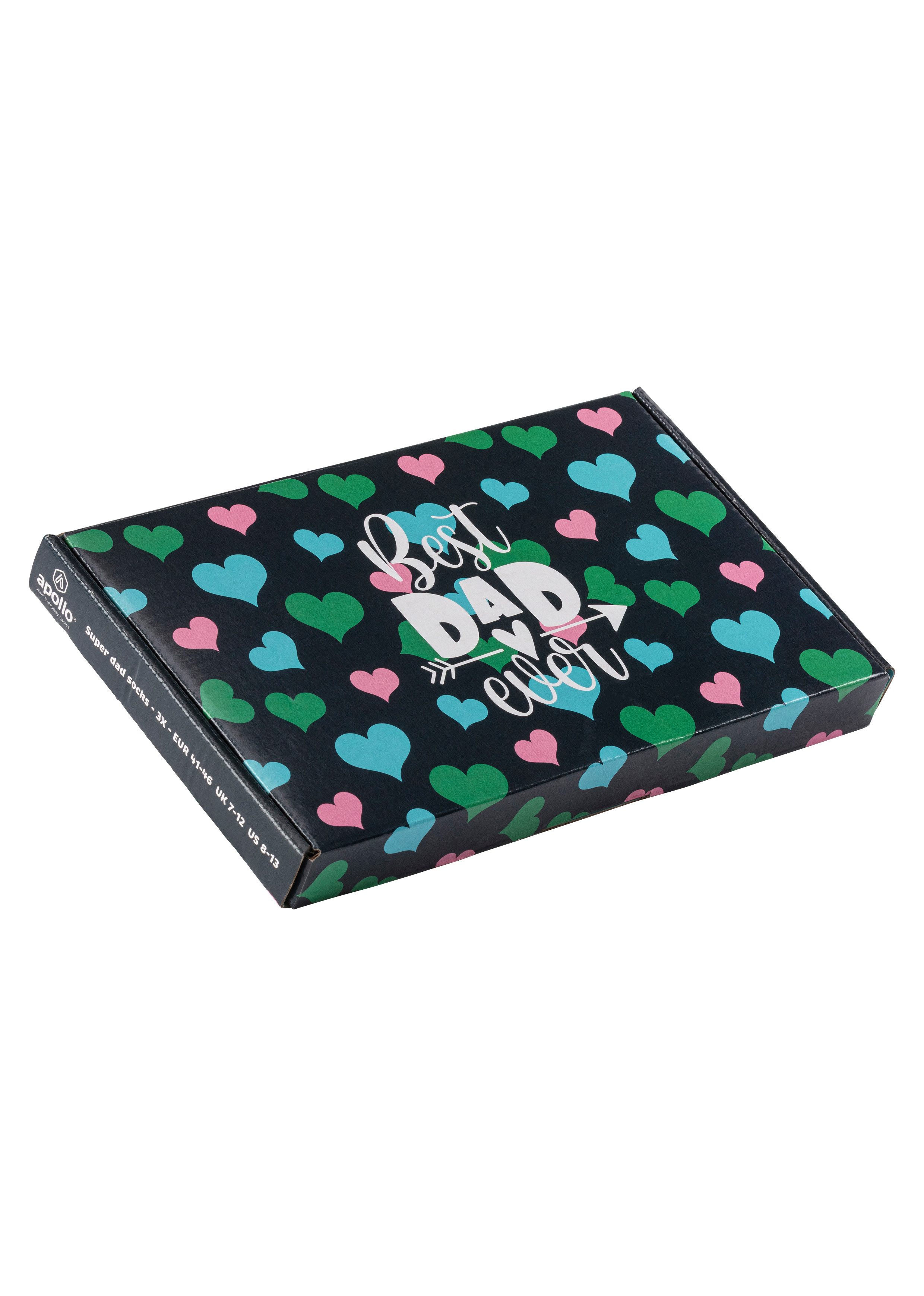 Apollo Sokken Cadeau-doos Super-Papa of Beste Papa verschillende kleuren designs, perfect voor vaderdag of verjaardag (2 paar, Set van 3)