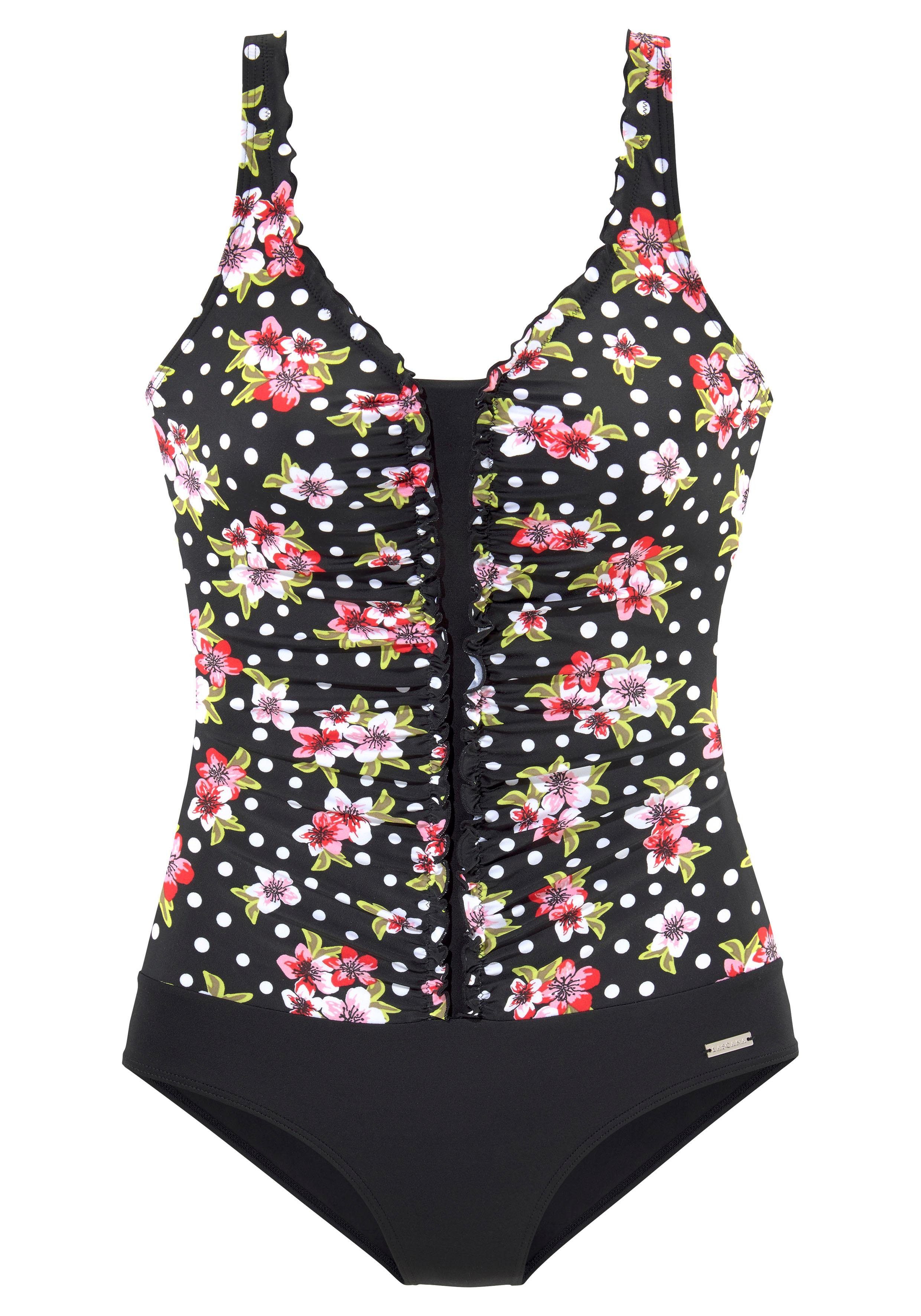 Lascana Badpak met gebloemde print en modellerend effect dames badpakken maat 48 B zwart