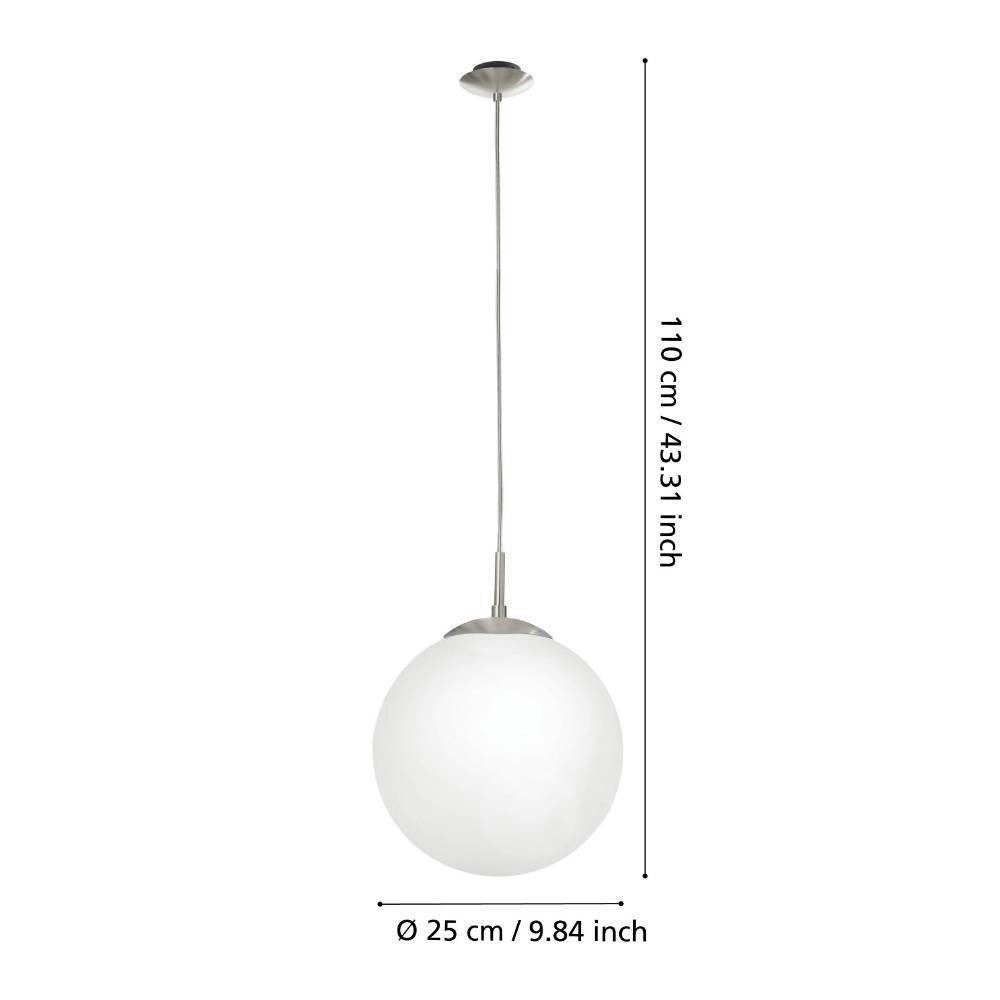 EGLO Hanglamp RONDO hanglamp, metaal in zilver, glas in opaal mat wit, E27