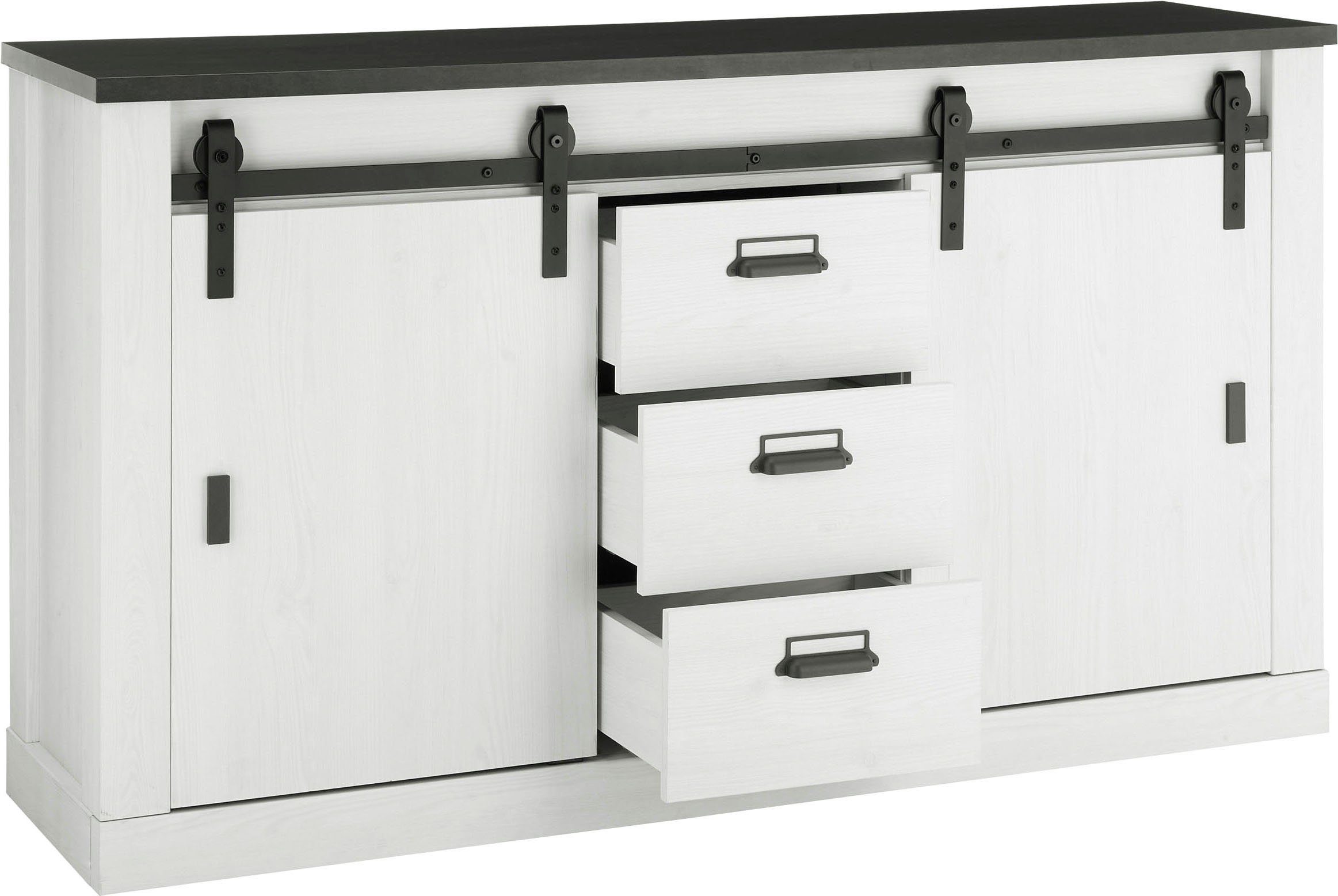Home affaire Dressoir Sherwood Houtdecor, met schuurdeurbeslag en apothekersgrepen, breedte 161 cm