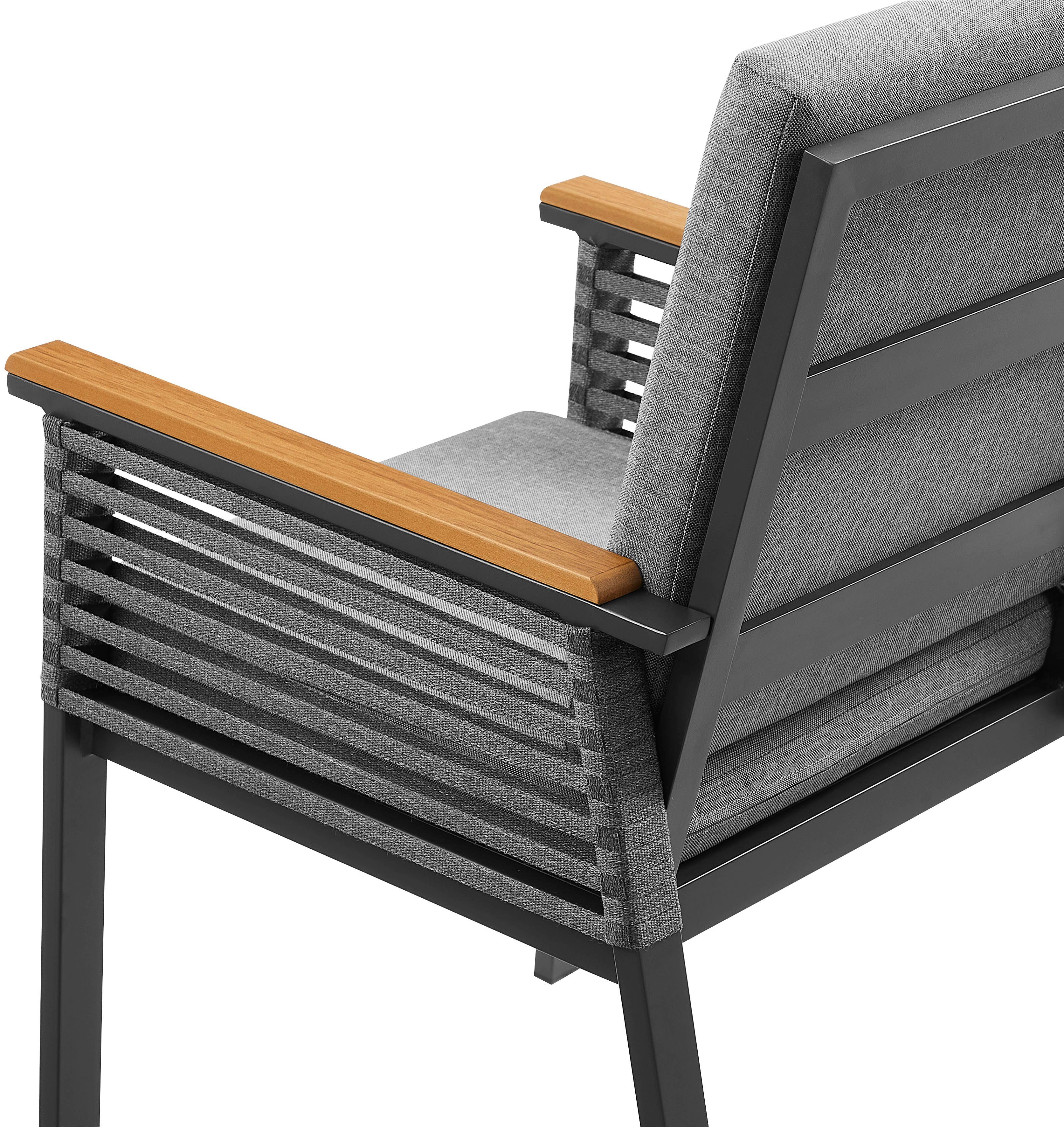 KONIFERA Tuin-eethoek Edessa, TOPSELLER! Tafelblad van aluminium latten, armleuning met touwraster & Nonwood latten (set, 19-delig)