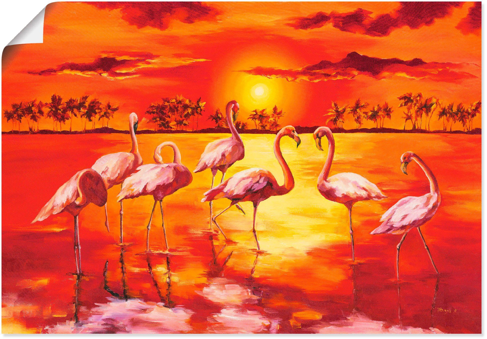 Artland Artprint Flamingo's in vele afmetingen & productsoorten - artprint van aluminium / artprint voor buiten, artprint op linnen, poster, muursticker / wandfolie ook geschikt vo