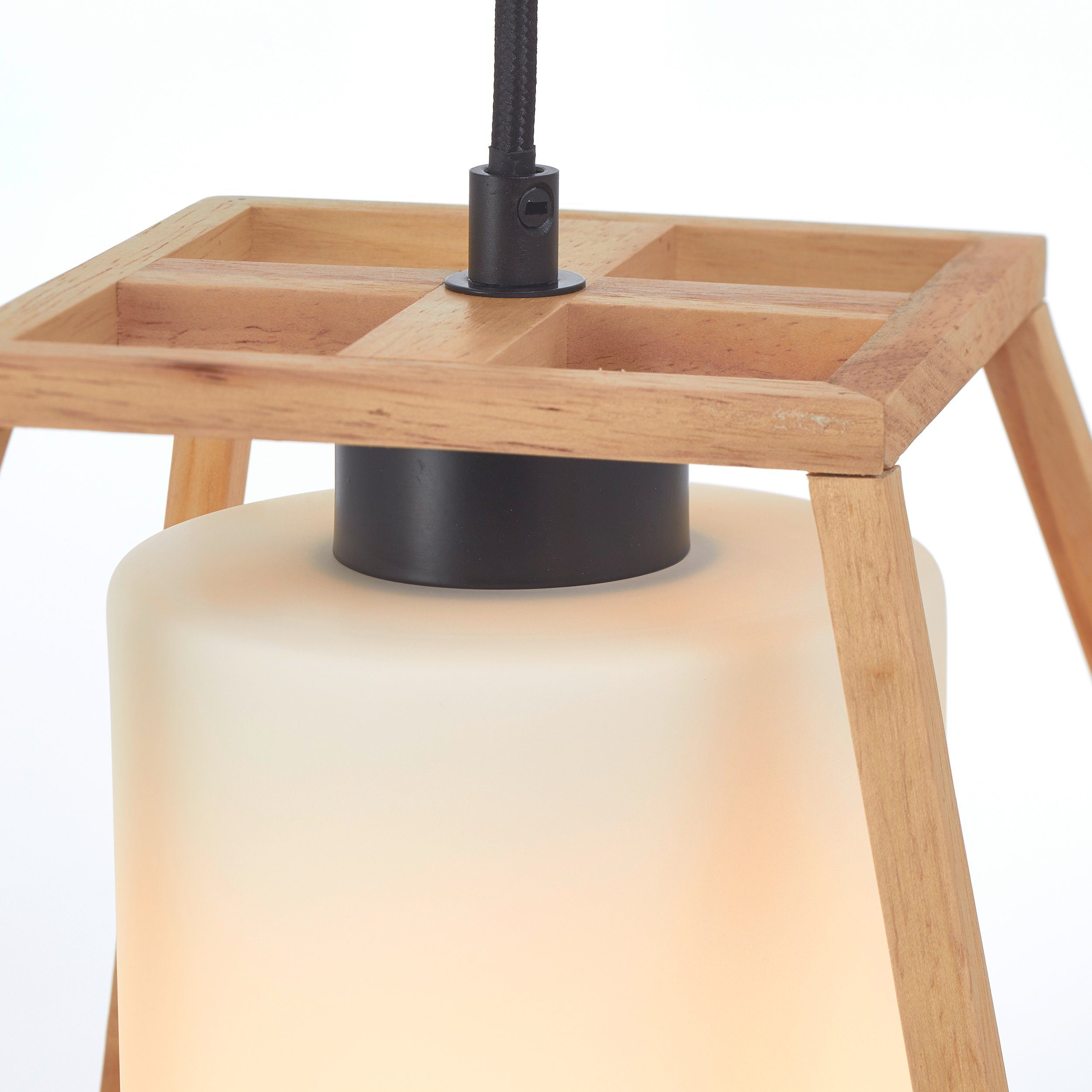 Brilliant Leuchten Hanglamp Giseh 23 x 23 x 120 cm, e27, inkortbaar, hout/glas, natuurlijk/wit