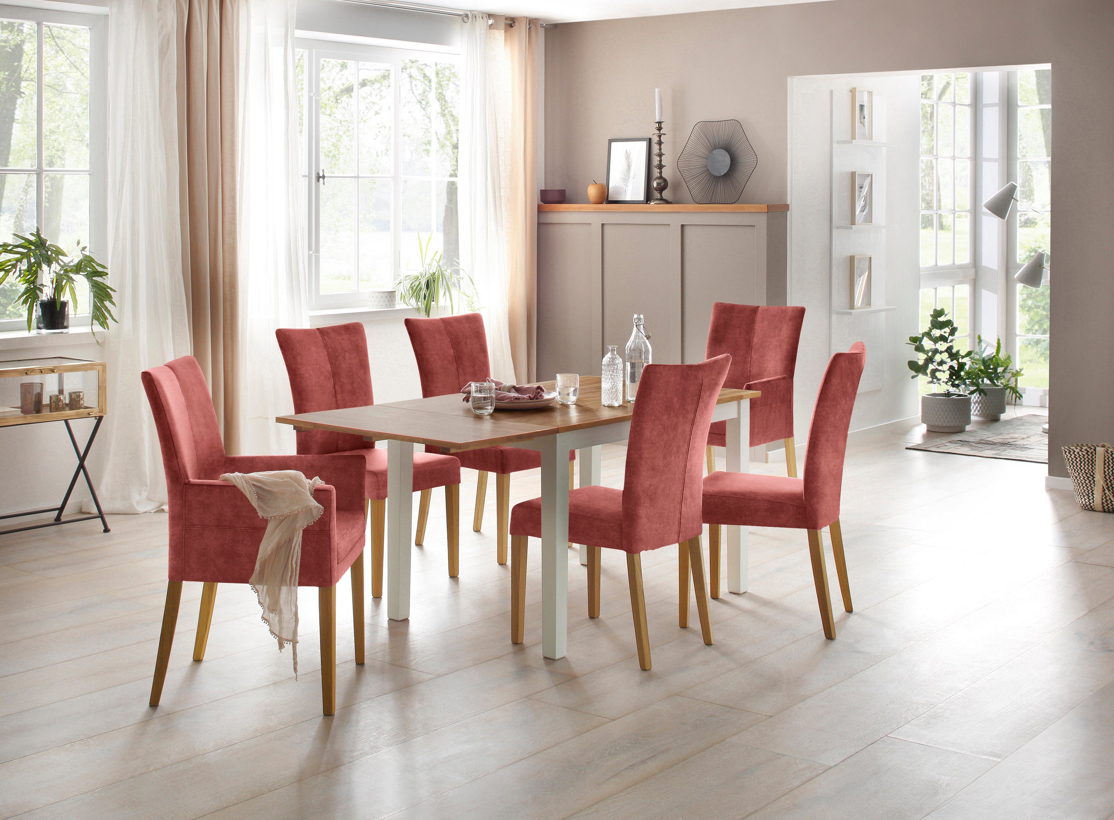 Home affaire Eetkamerstoel Aspen gestoffeerde stoel Massief houten frame, in veel bekledingskwaliteiten landhuis (set, 2 stuks)