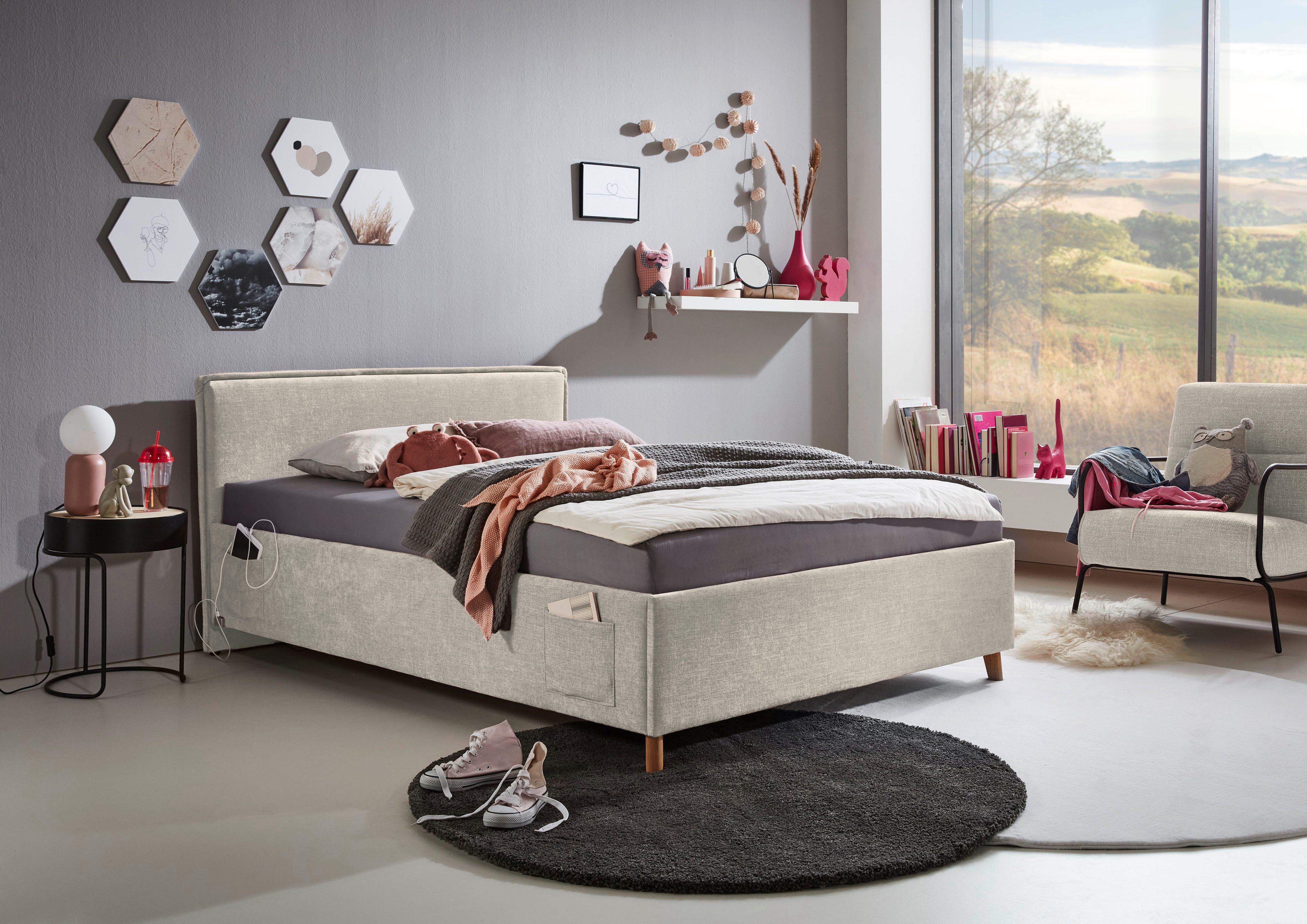 meise.möbel Kinderledikant Fun Bekleed bed naar keuze met bedkist, tienerbed inclusief USB-aansluiting