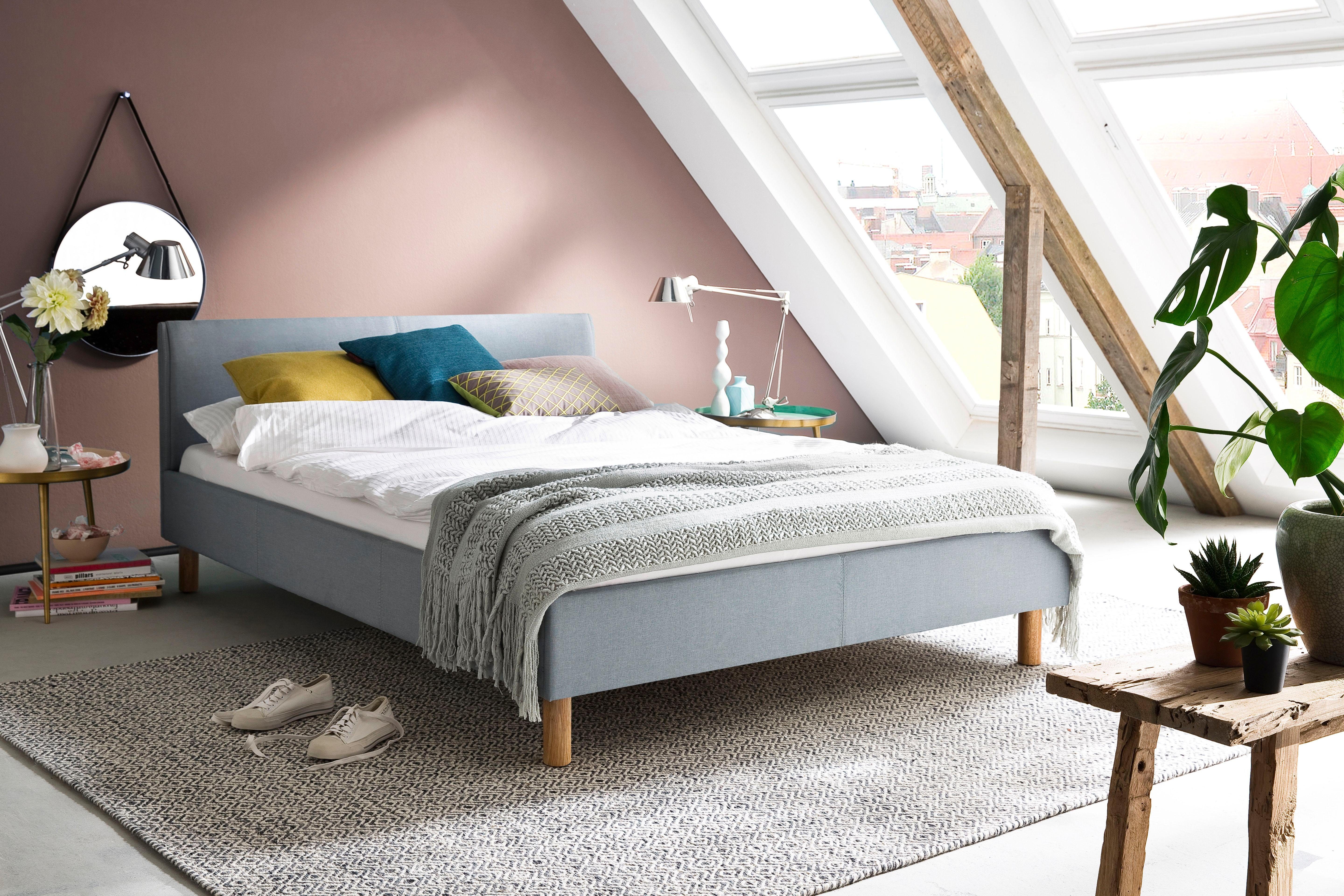 meise.möbel Gestoffeerd bed LENA bedden maat Geweven stof blauw