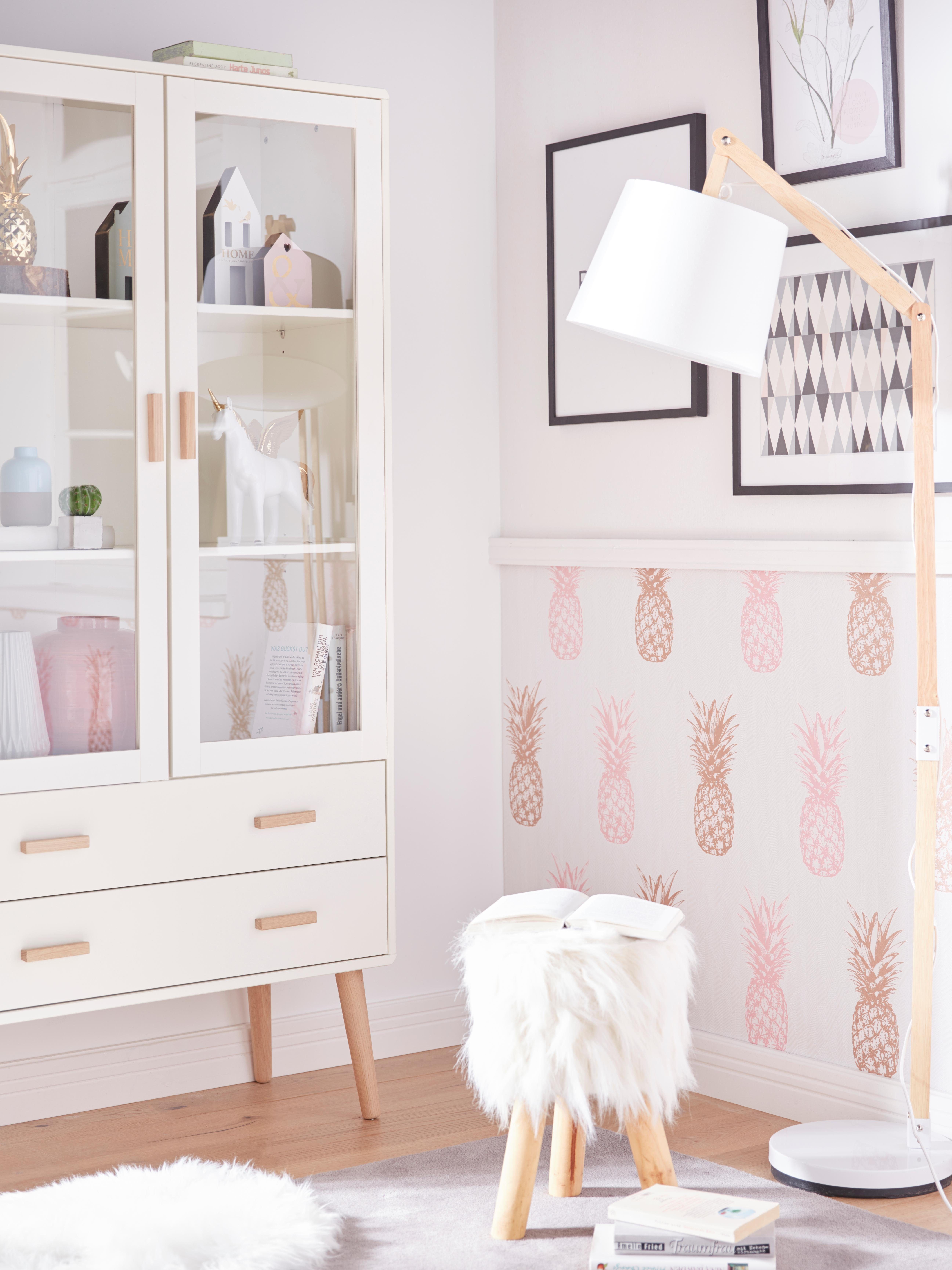 Brilliant Leuchten Staande lamp Carlyn 163 cm hoogte, e27 max. 60 w, met witte stoffen kap, hout / metaal/textiel