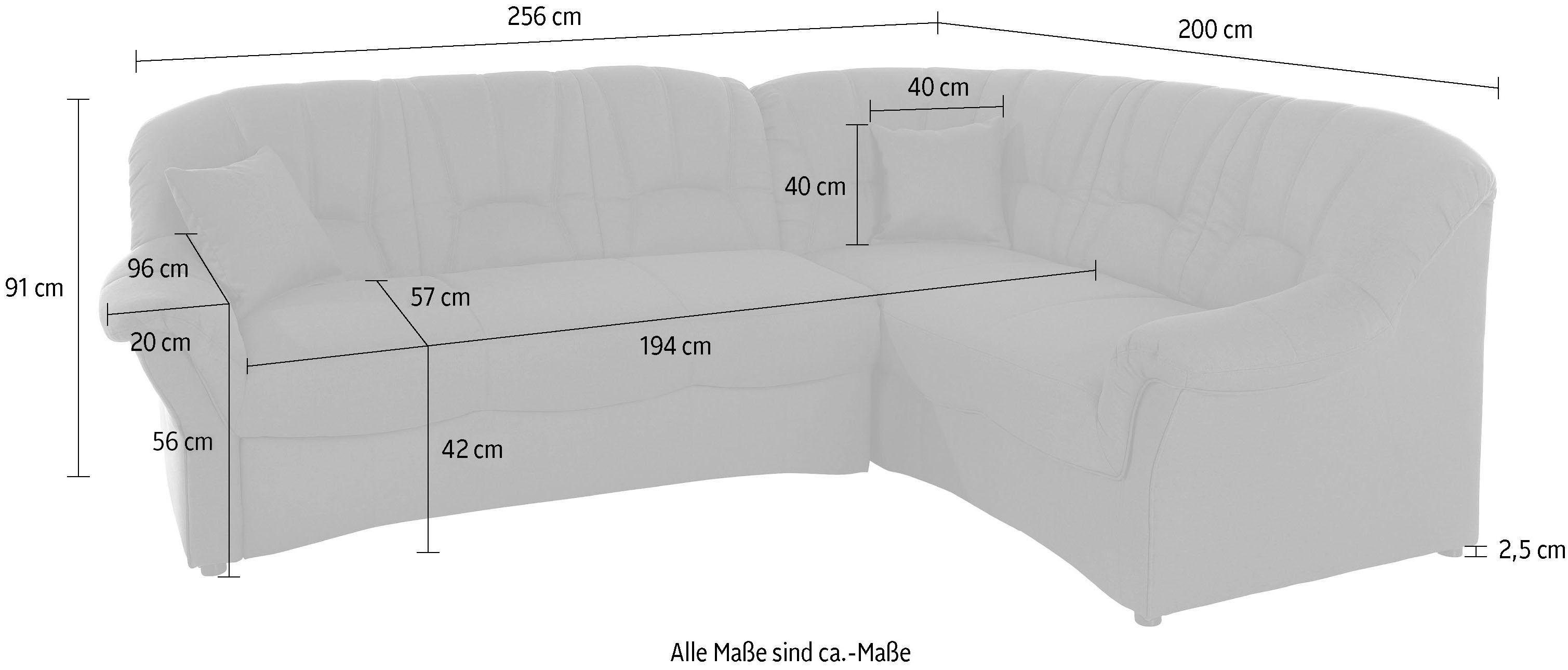 DOMO collection Hoekbank Bahia, tijdloos en elegant, comfortabele armleuningen, L-vorm