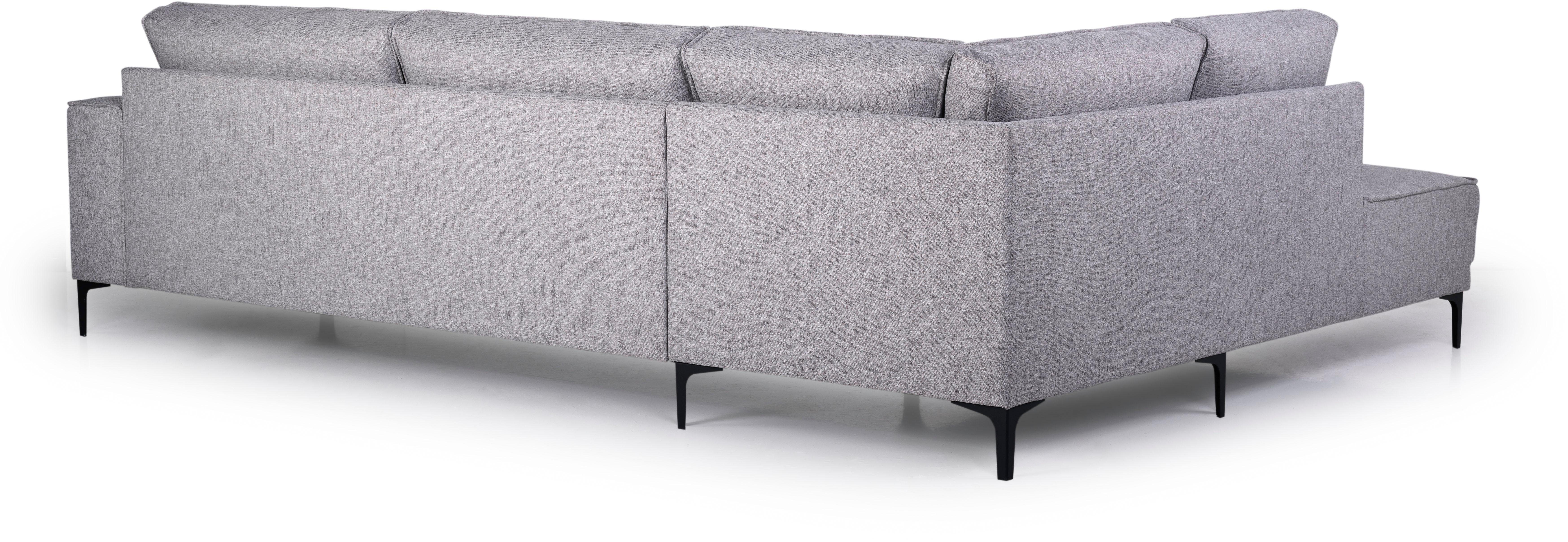 Places of Style Hoekbank Oland, structuur, platweefsel, luxe microvezel, bouclé L-vorm, 289 cm, golfondersteuning, Scandinavisch ontwerp, metalen poten
