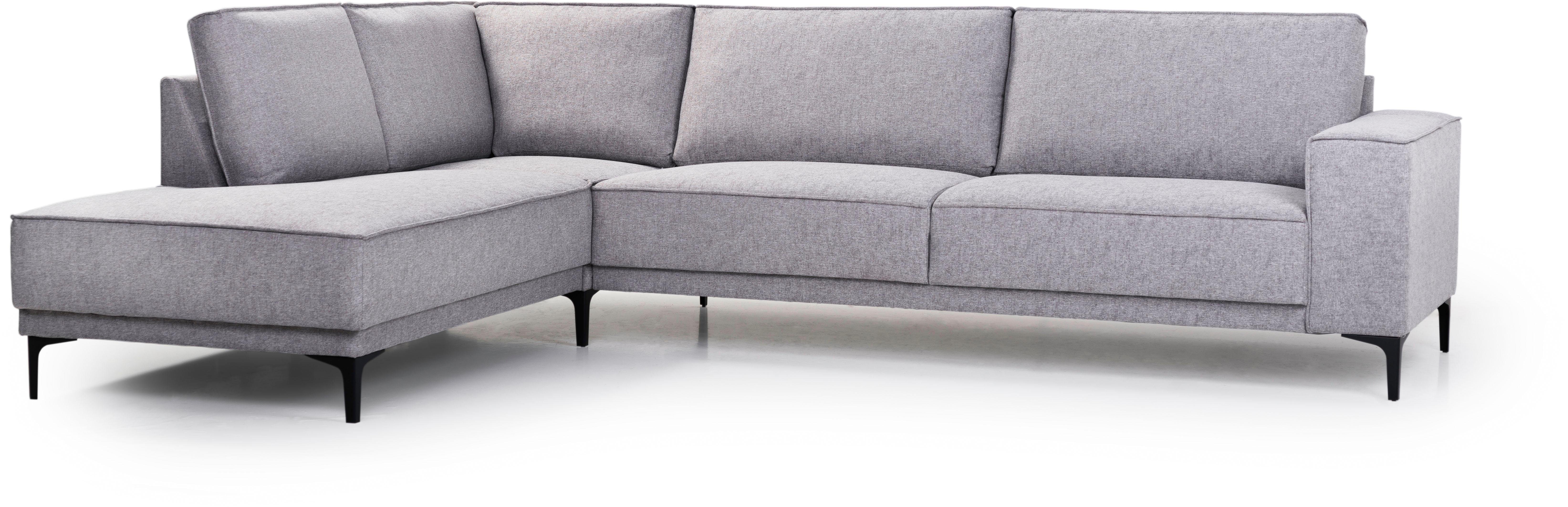 Places of Style Hoekbank Oland, structuur, platweefsel, luxe microvezel, bouclé L-vorm, 289 cm, golfondersteuning, Scandinavisch ontwerp, metalen poten