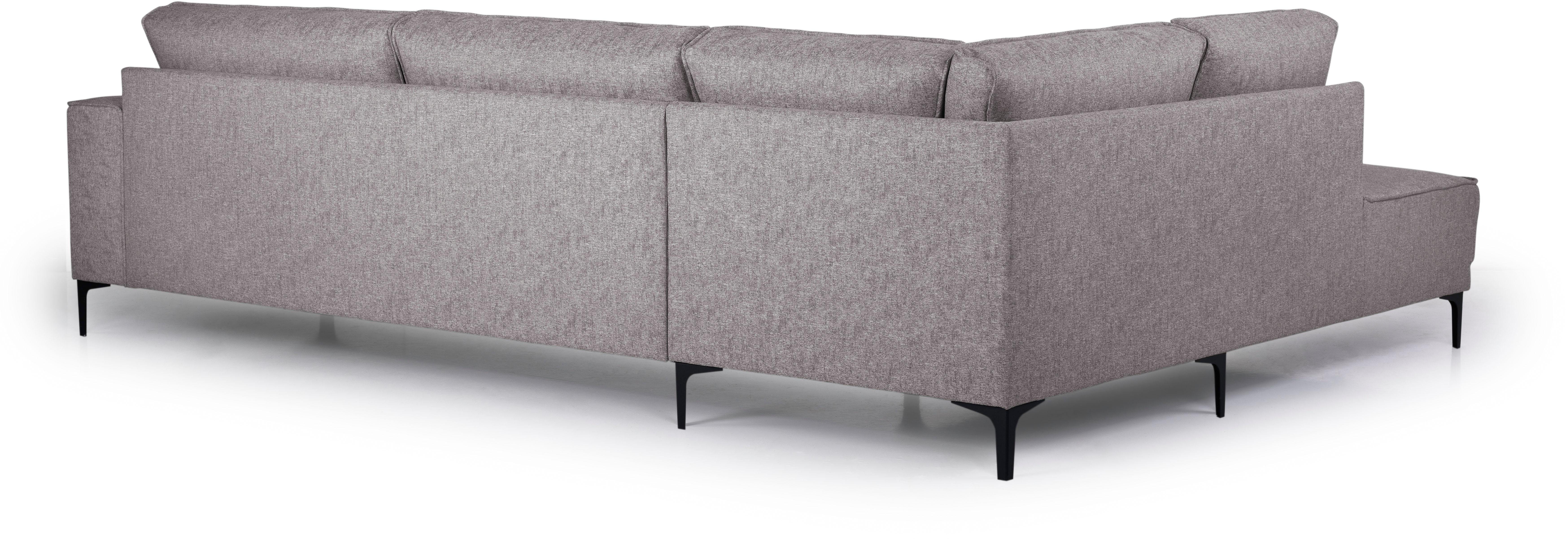 Places of Style Hoekbank Oland, structuur, platweefsel, luxe microvezel, bouclé L-vorm, 289 cm, golfondersteuning, Scandinavisch ontwerp, metalen poten