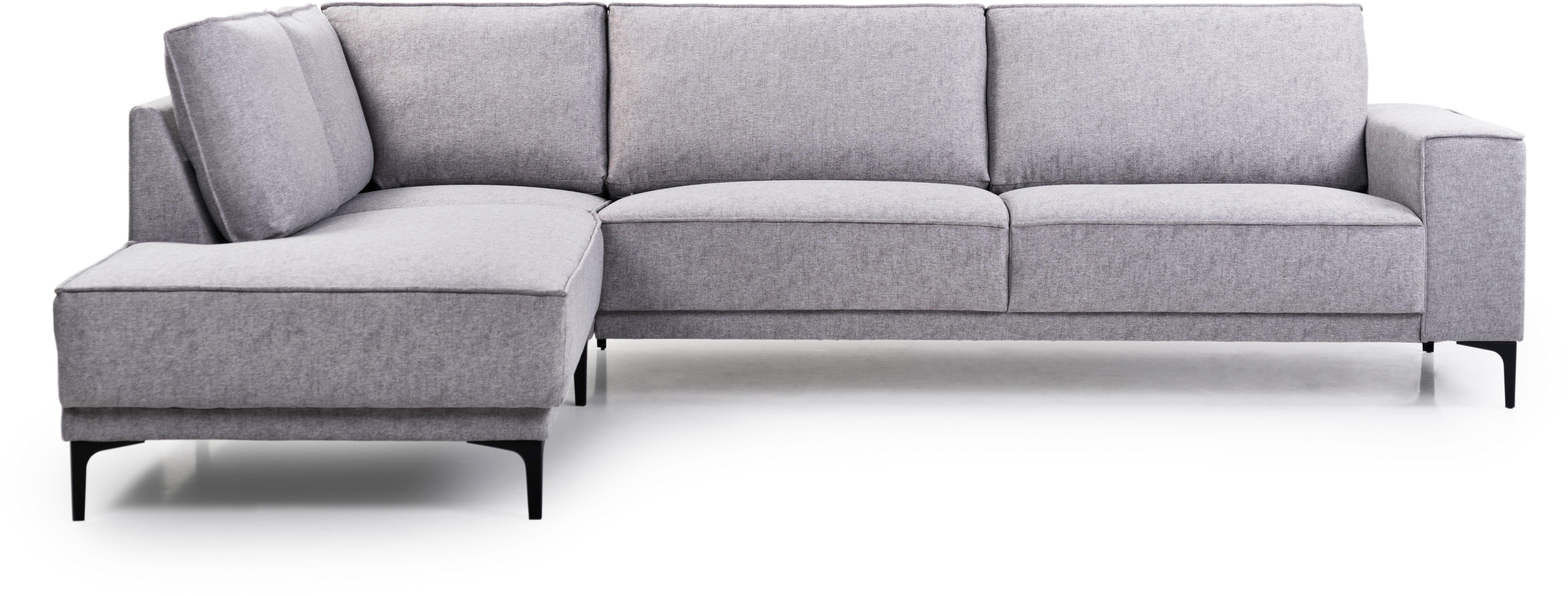 Places of Style Hoekbank Oland, structuur, platweefsel, luxe microvezel, bouclé L-vorm, 289 cm, golfondersteuning, Scandinavisch ontwerp, metalen poten