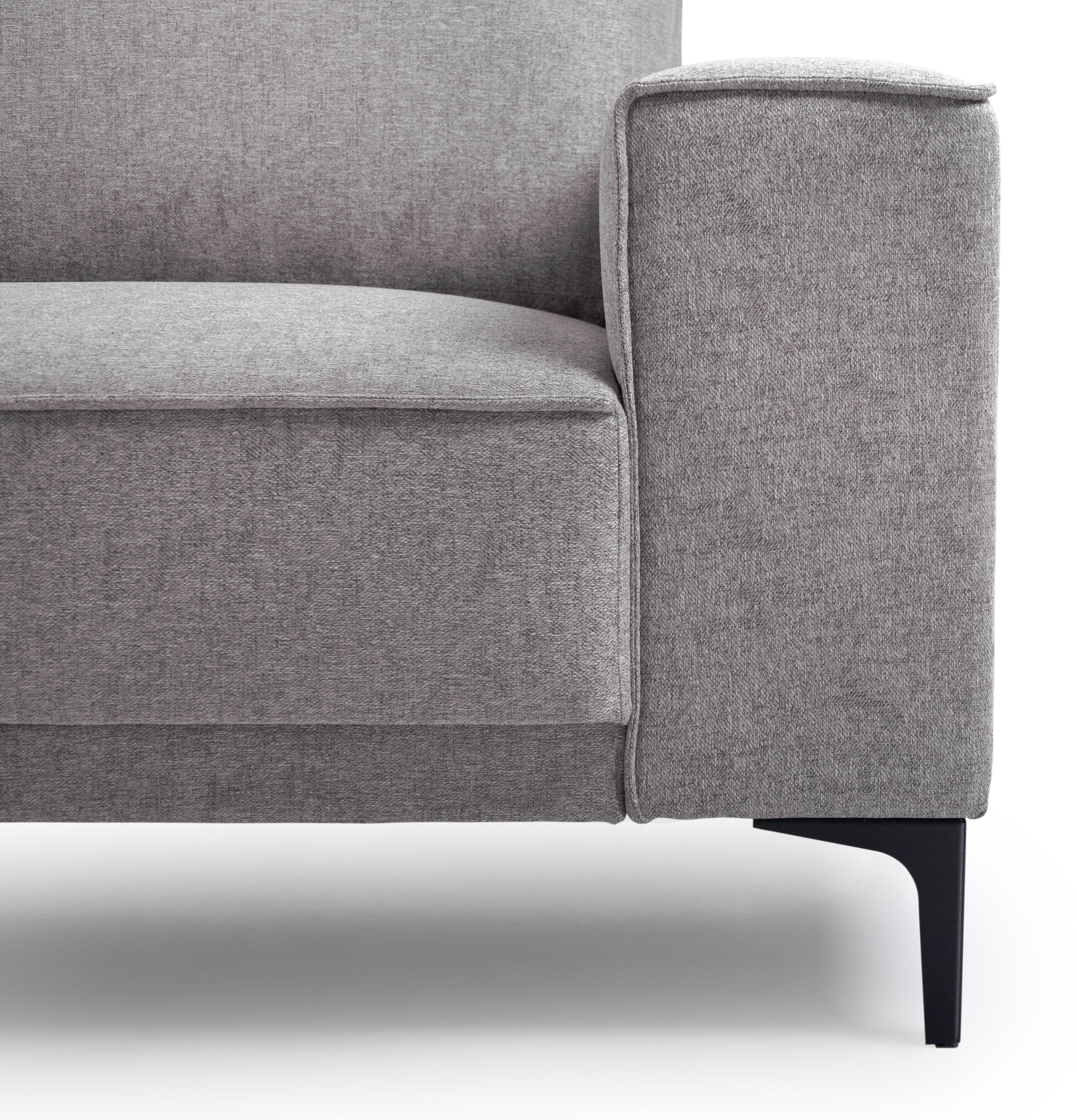 Places of Style Hoekbank Oland, structuur, platweefsel, luxe microvezel, bouclé L-vorm, 289 cm, golfondersteuning, Scandinavisch ontwerp, metalen poten