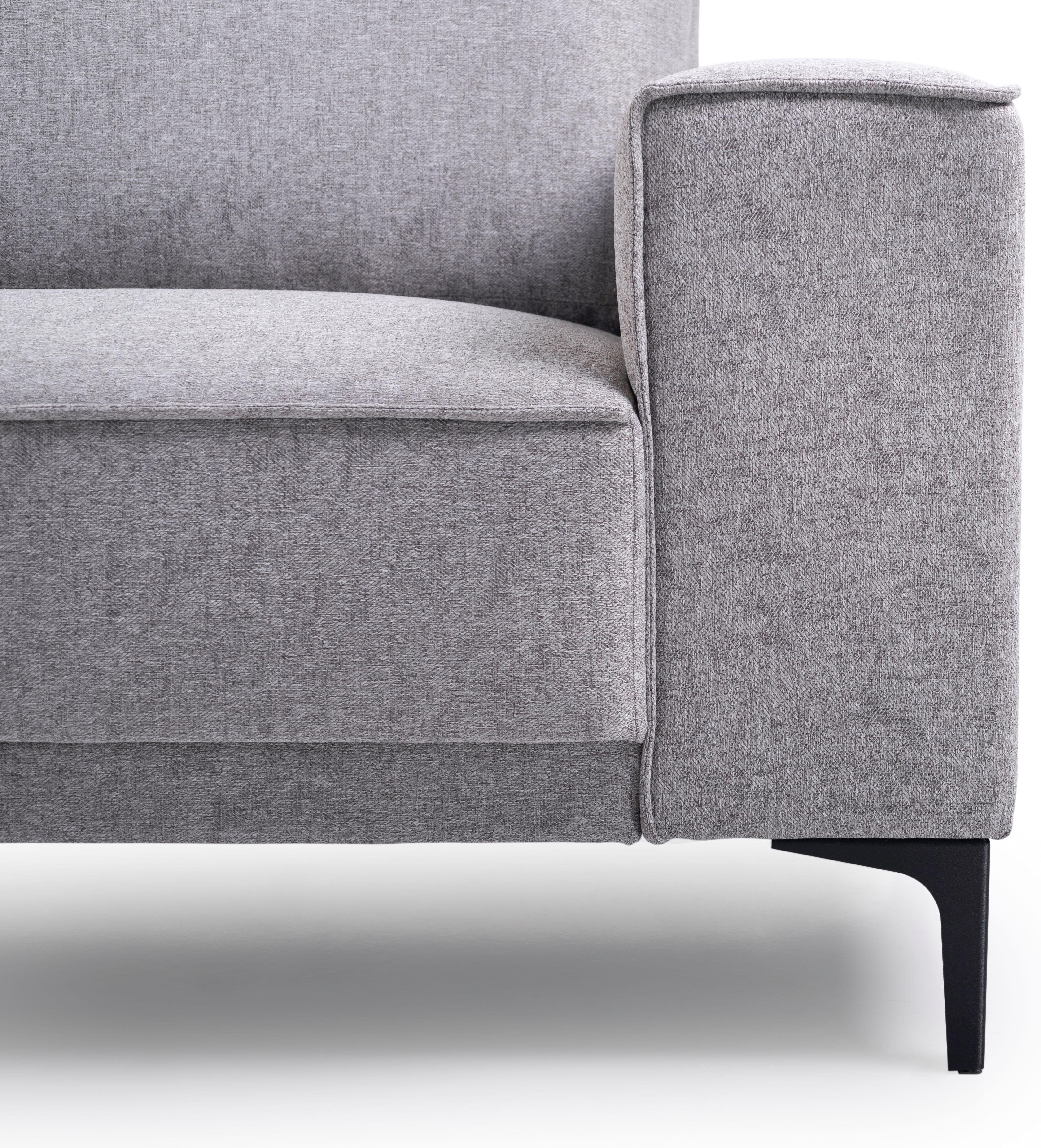 Places of Style Hoekbank Oland, structuur, platweefsel, luxe microvezel, bouclé L-vorm, 289 cm, golfondersteuning, Scandinavisch ontwerp, metalen poten